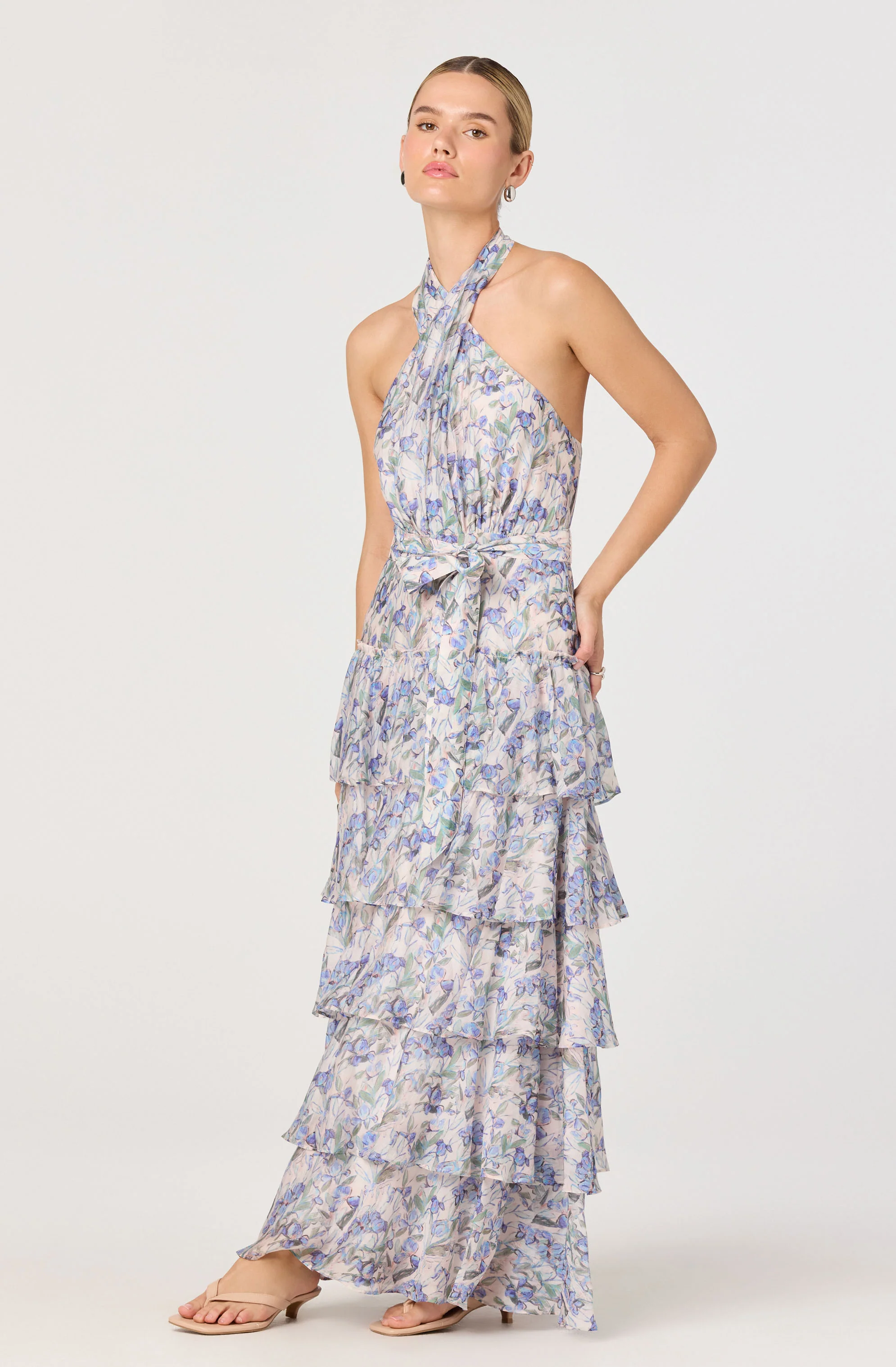 Adamaris Floral Halter Tiered Ruffle Maxi Dress - Image 2