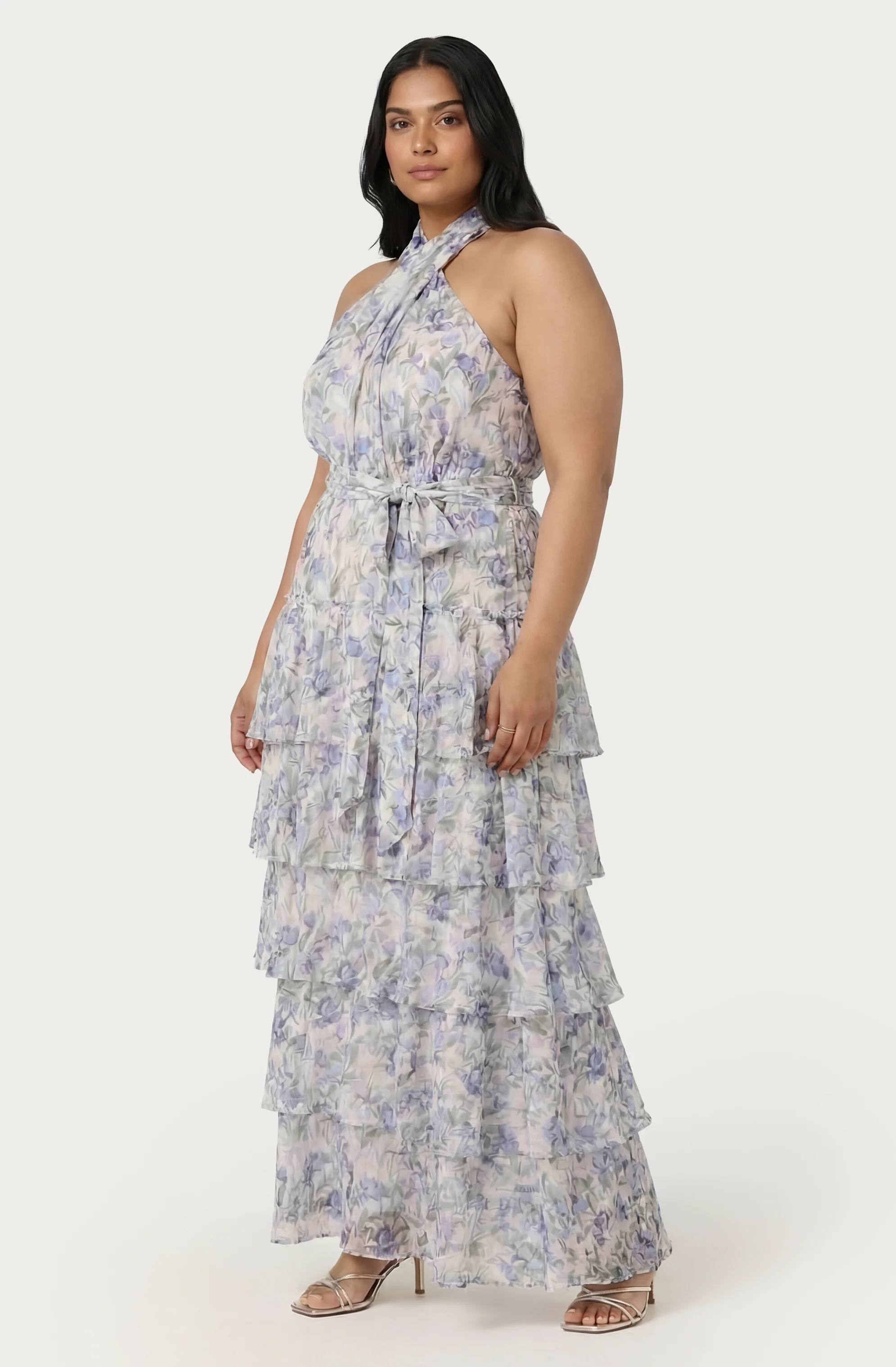 Adamaris Floral Halter Tiered Ruffle Maxi Dress - Image 9