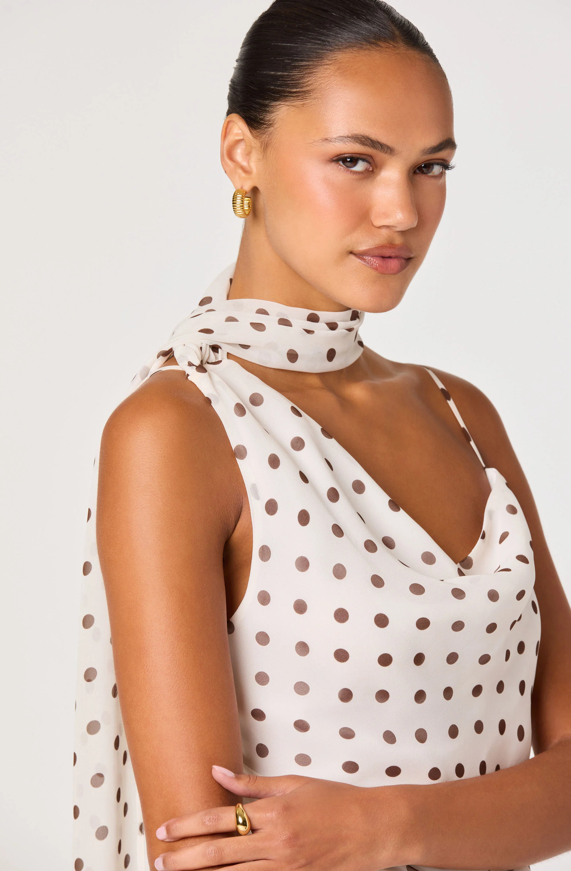 Adrie Polka Dot Scarf Detail Top - Image 6