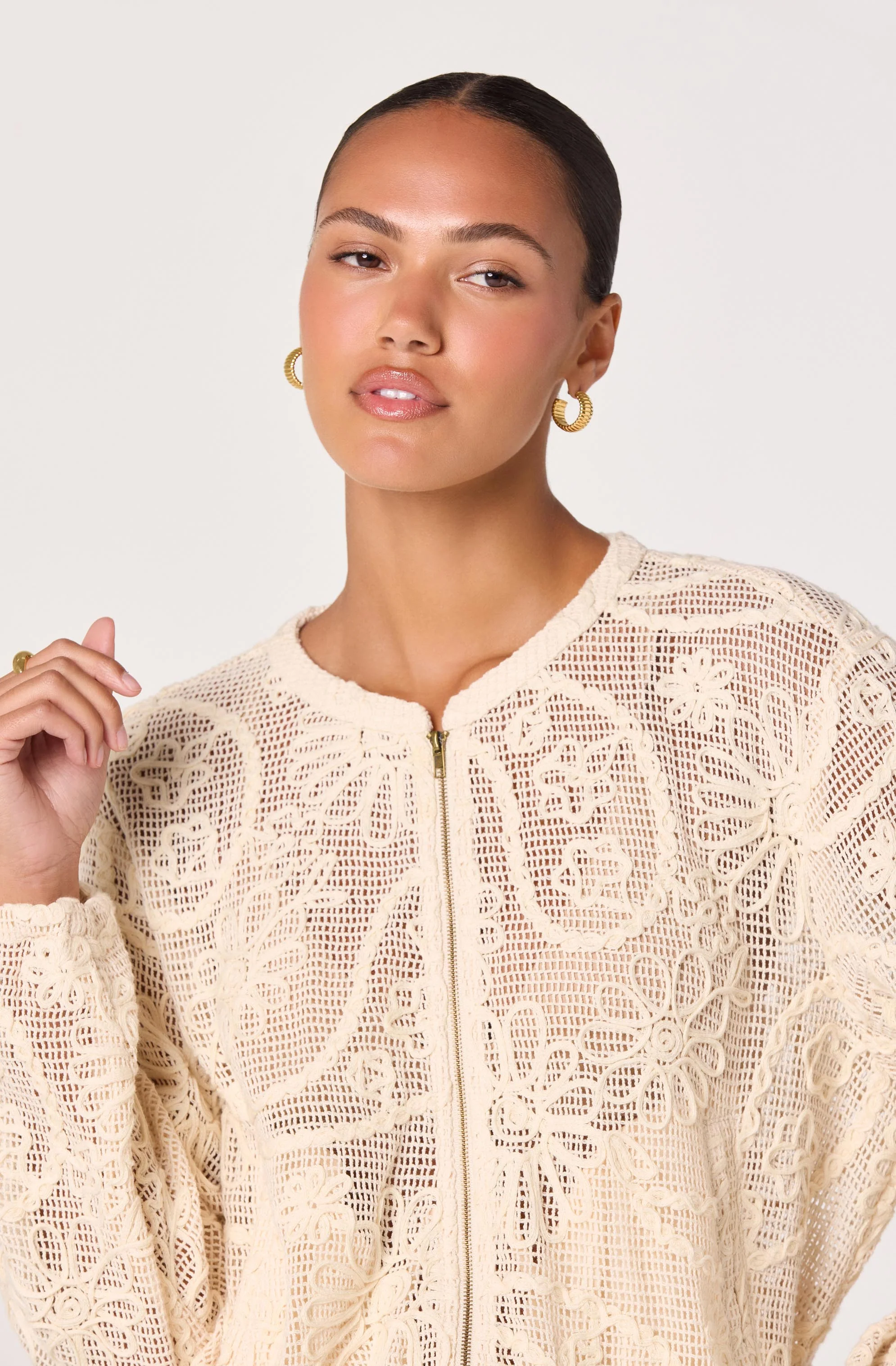 Aeva Embroidered Crochet Bomber Jacket - Image 5