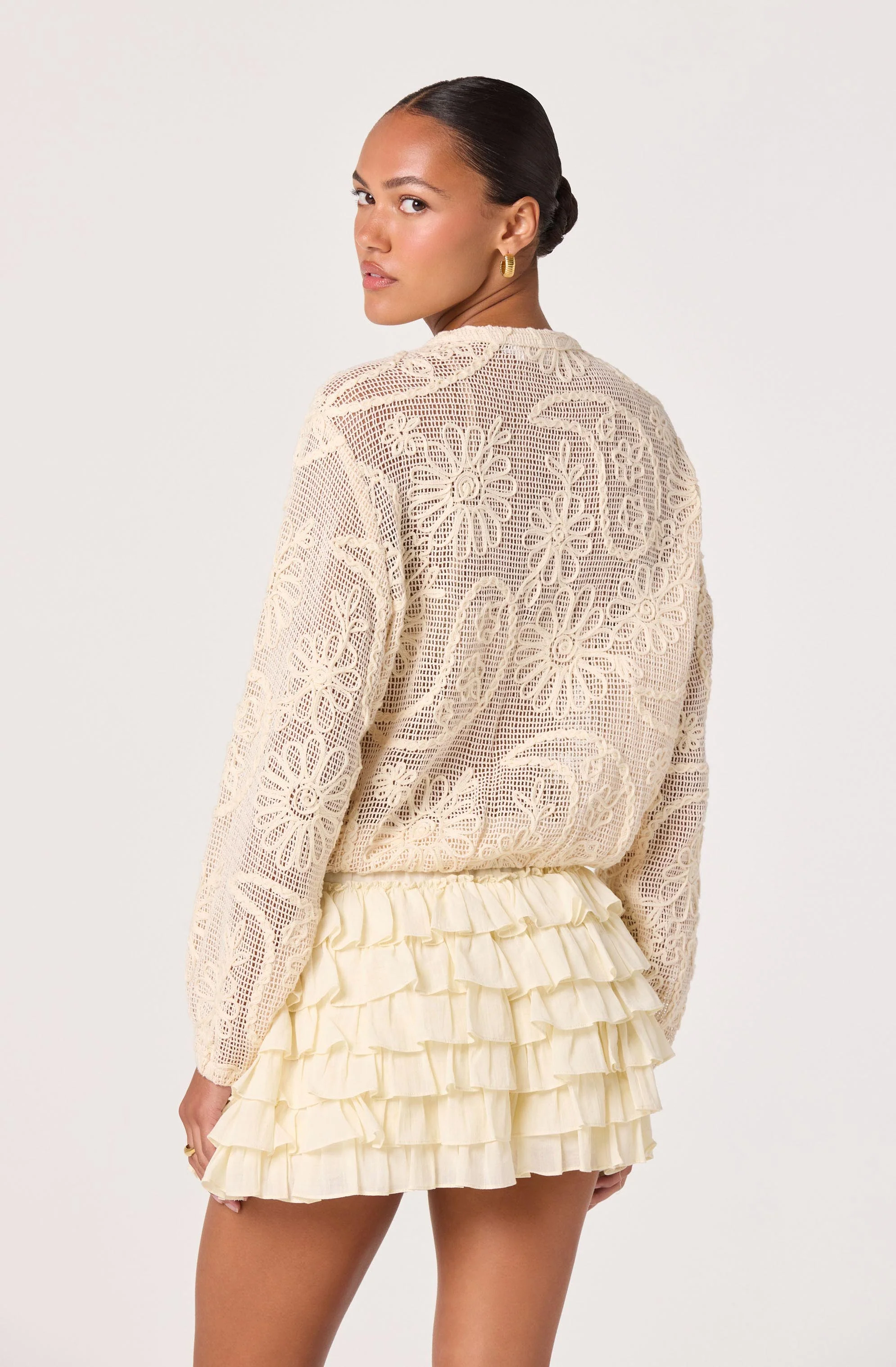 Aeva Embroidered Crochet Bomber Jacket - Image 6