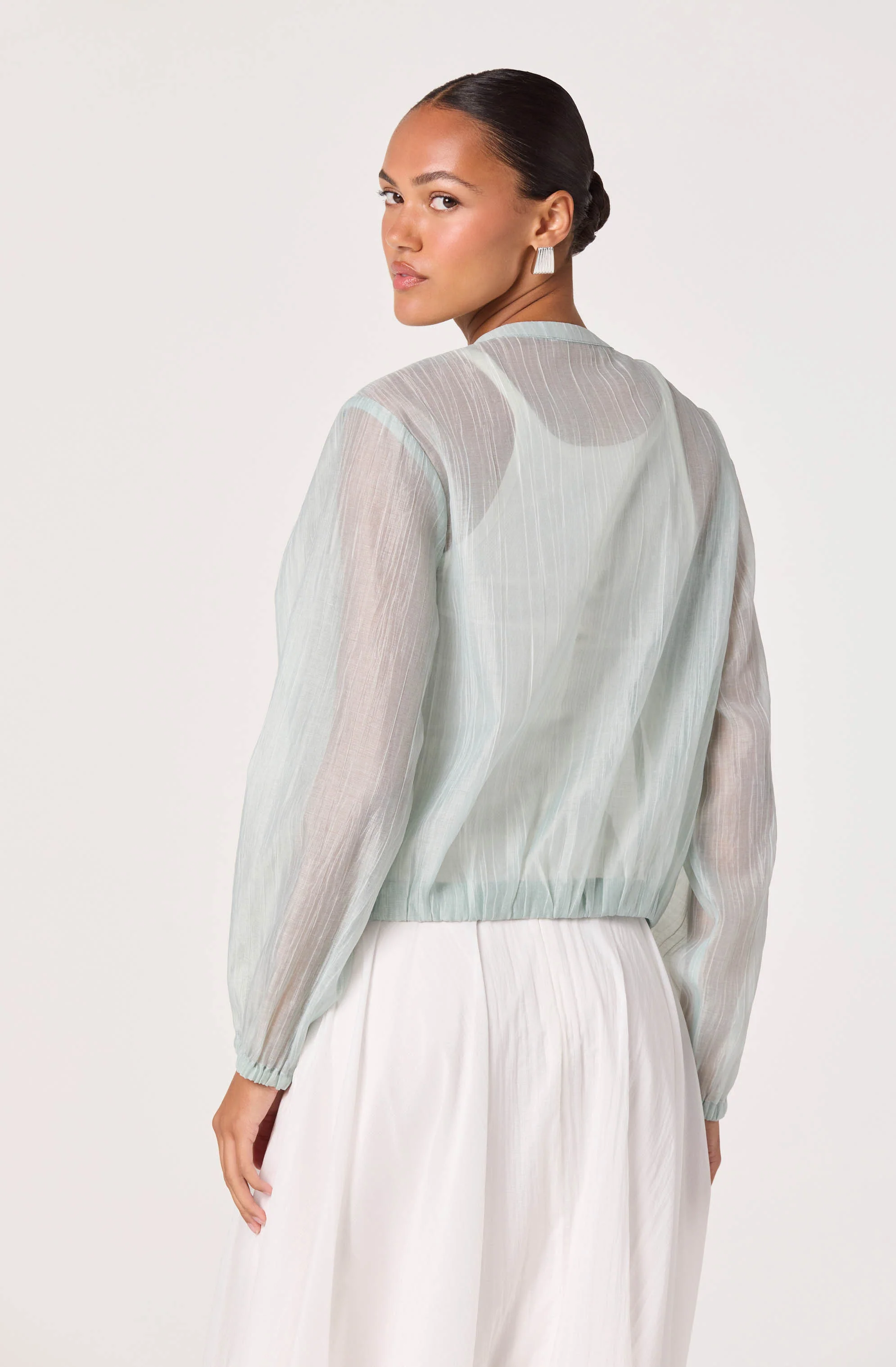 Aeva Sheer Chiffon Bomber Jacket - Image 4