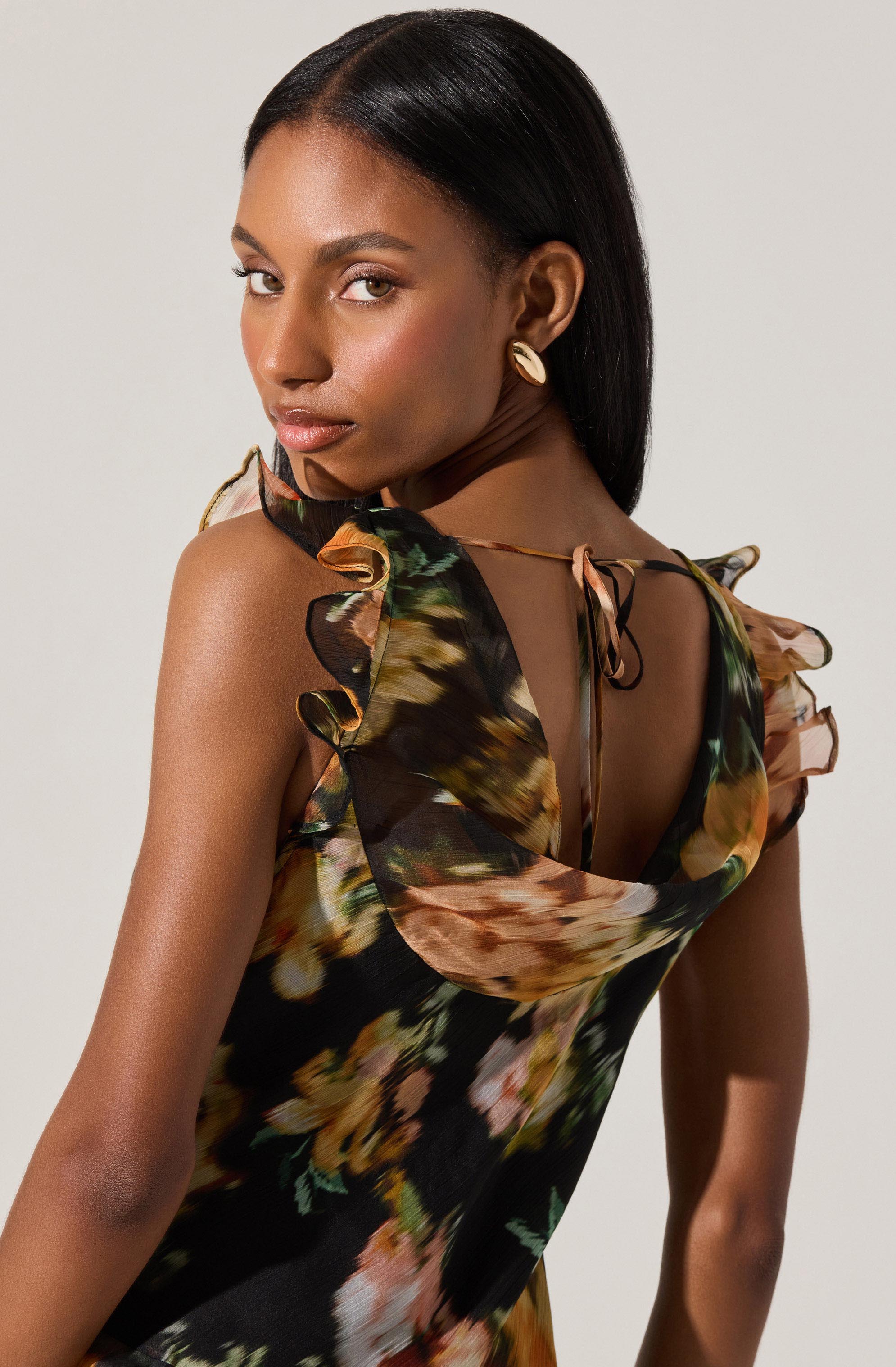 Alinta Floral Ruffle Cowl Neck Midi Dress - Image 2