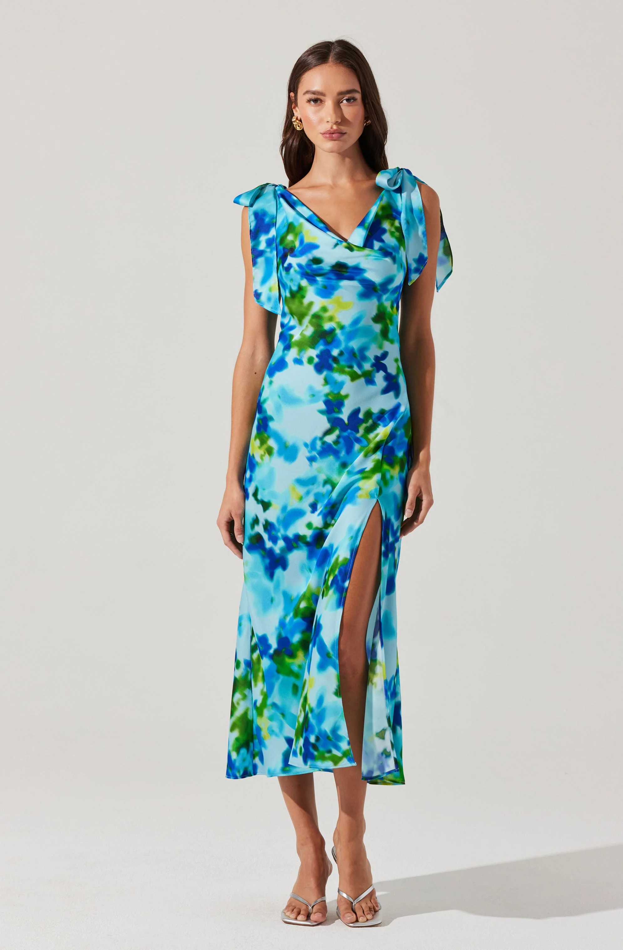 Allexina Satin Cowl Neck Midi Dress - Image 15