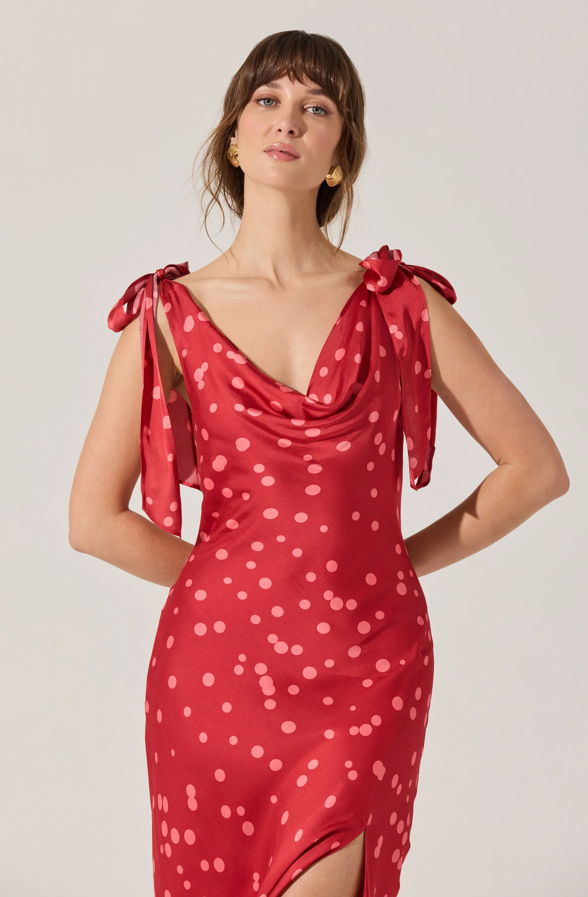 Allexina Satin Cowl Neck Midi Dress - Image 3
