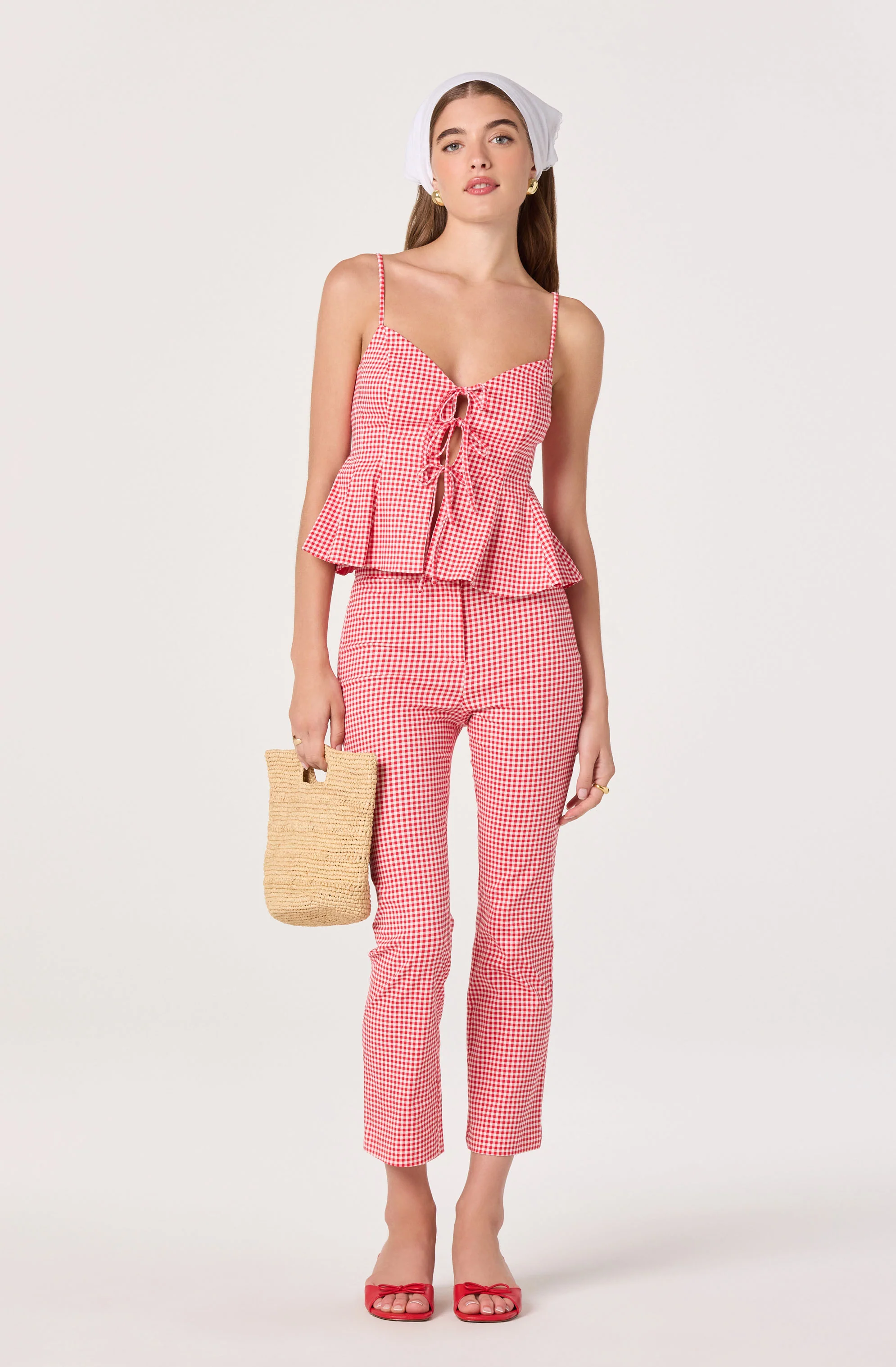 Alma Gingham Kick-Flare Cropped Pants - Image 6