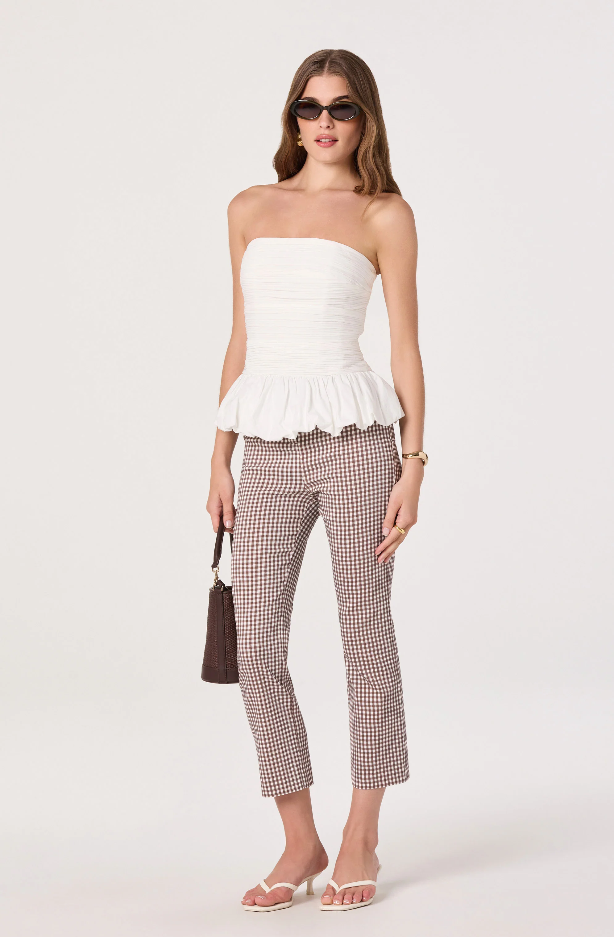 Alma Gingham Kick-Flare Cropped Pants - Image 7
