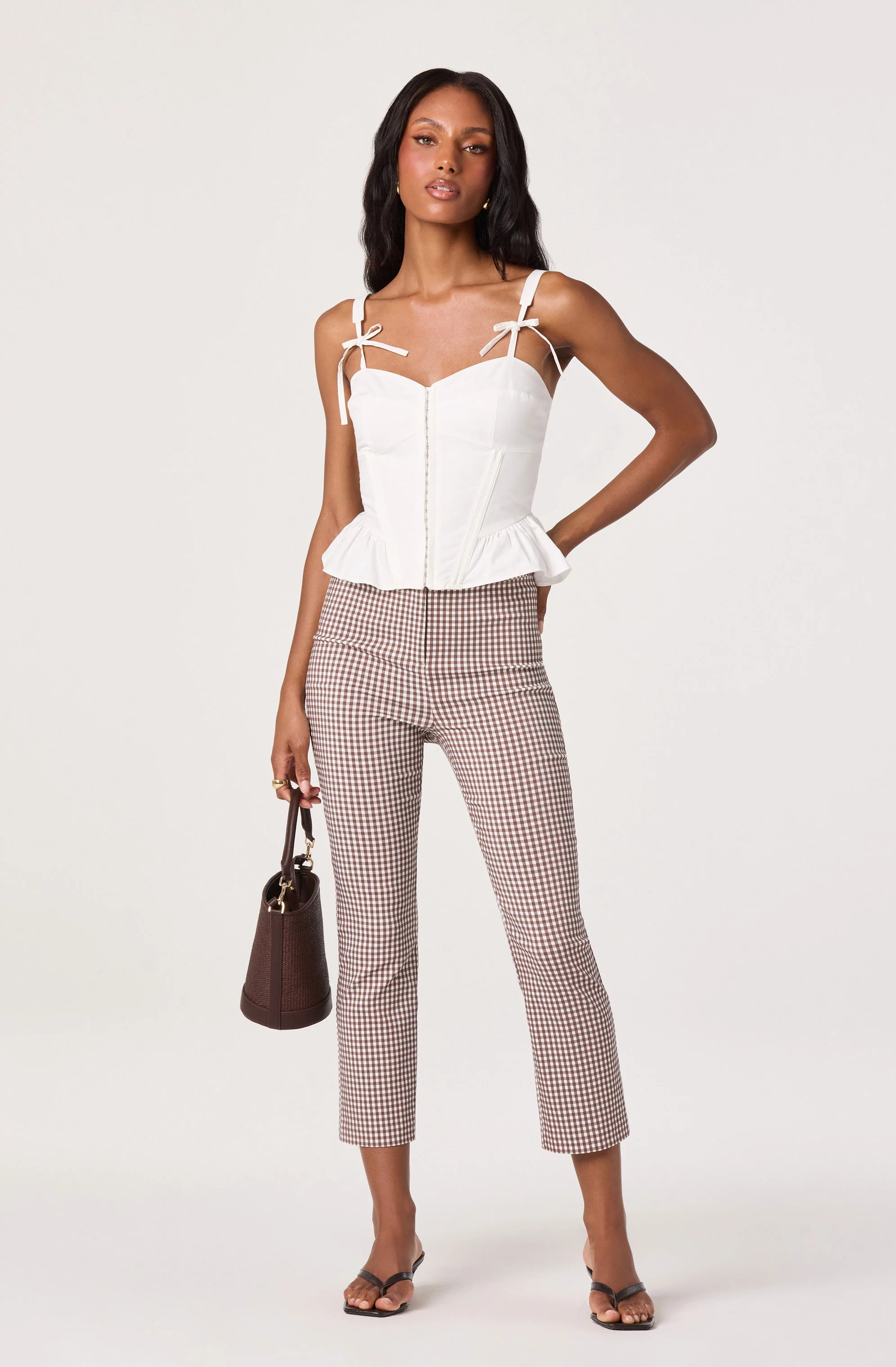 Alma Gingham Kick-Flare Cropped Pants - Image 8