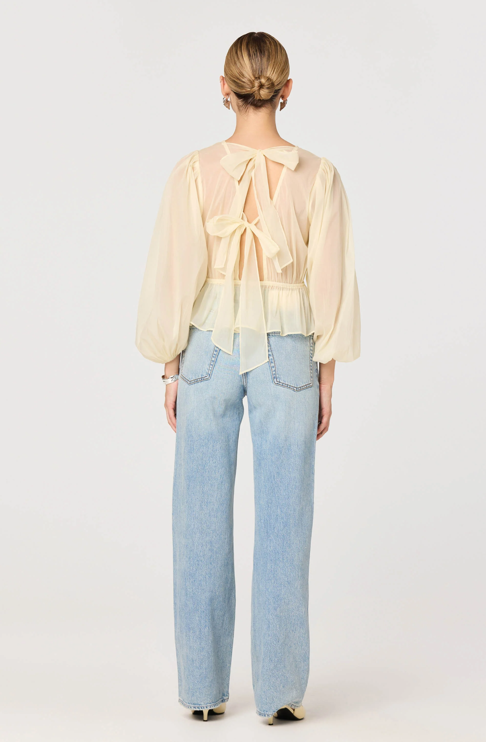 Amie Shirred Balloon Sleeve Peplum Top - Image 3
