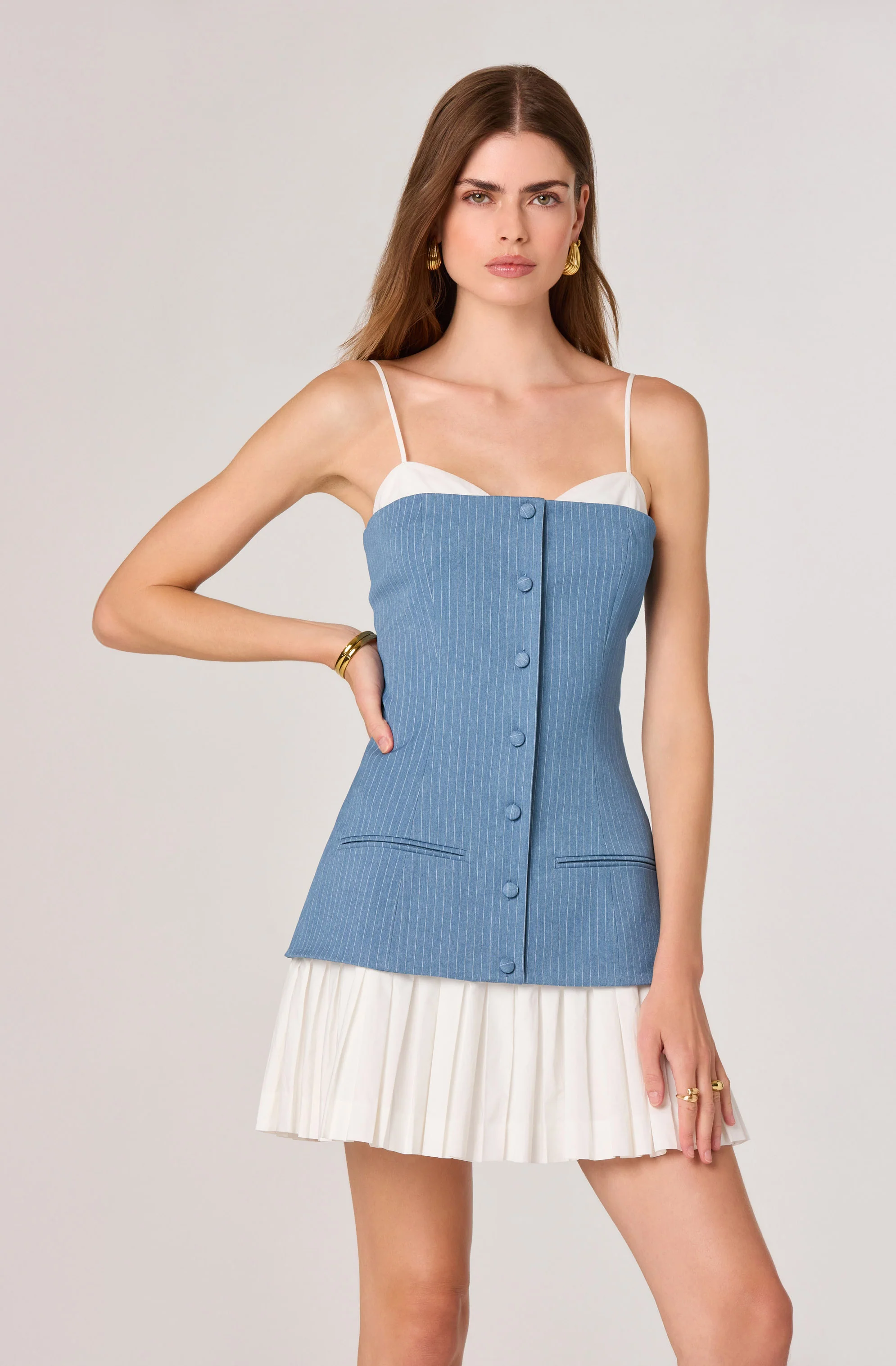 Amren Mixed Media Denim Mini Dress