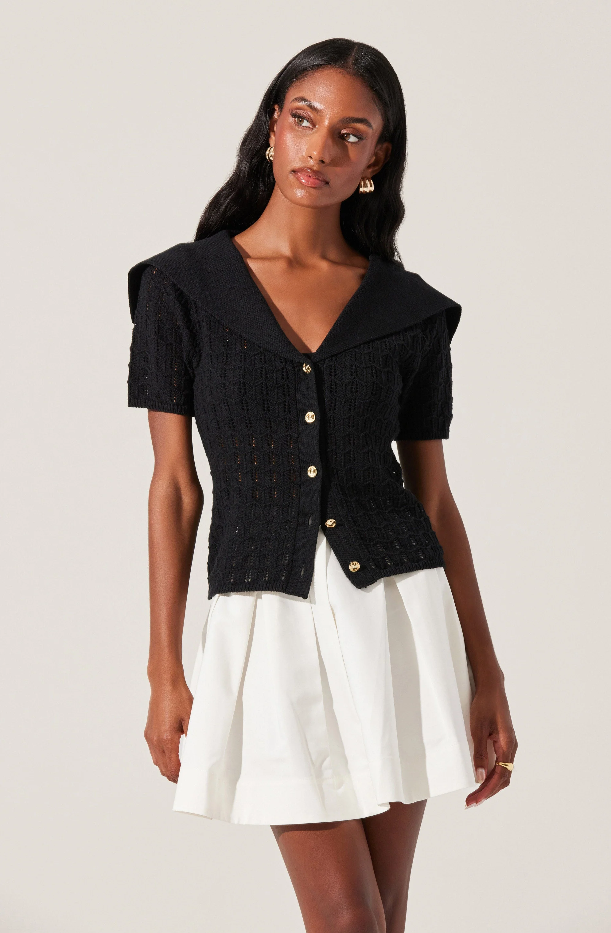 Analissa Pointelle Sailor Collar Cardigan - Image 7