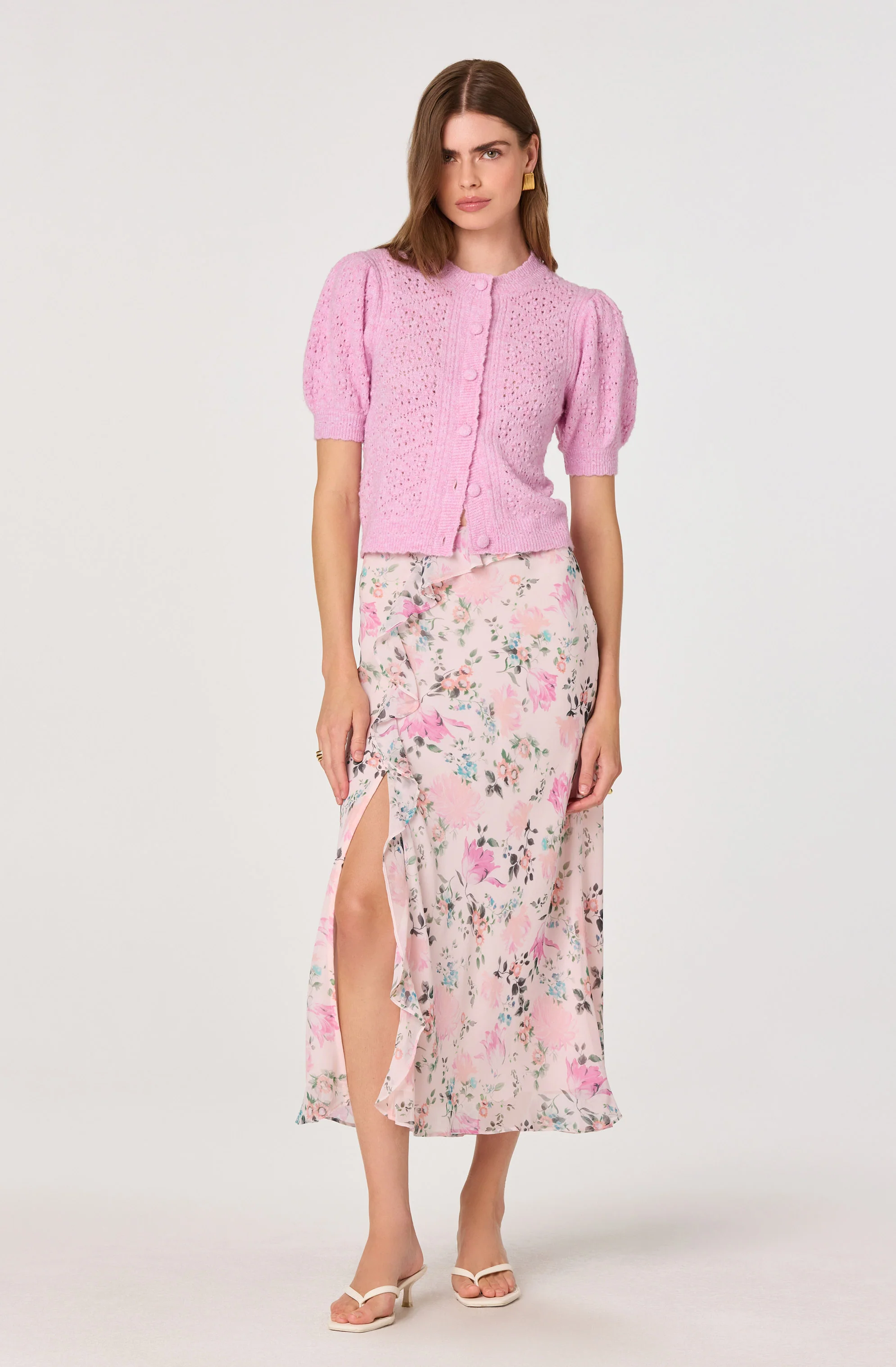 Ananda Floral Bias-Cut Ruffle Midi Skirt - Image 4