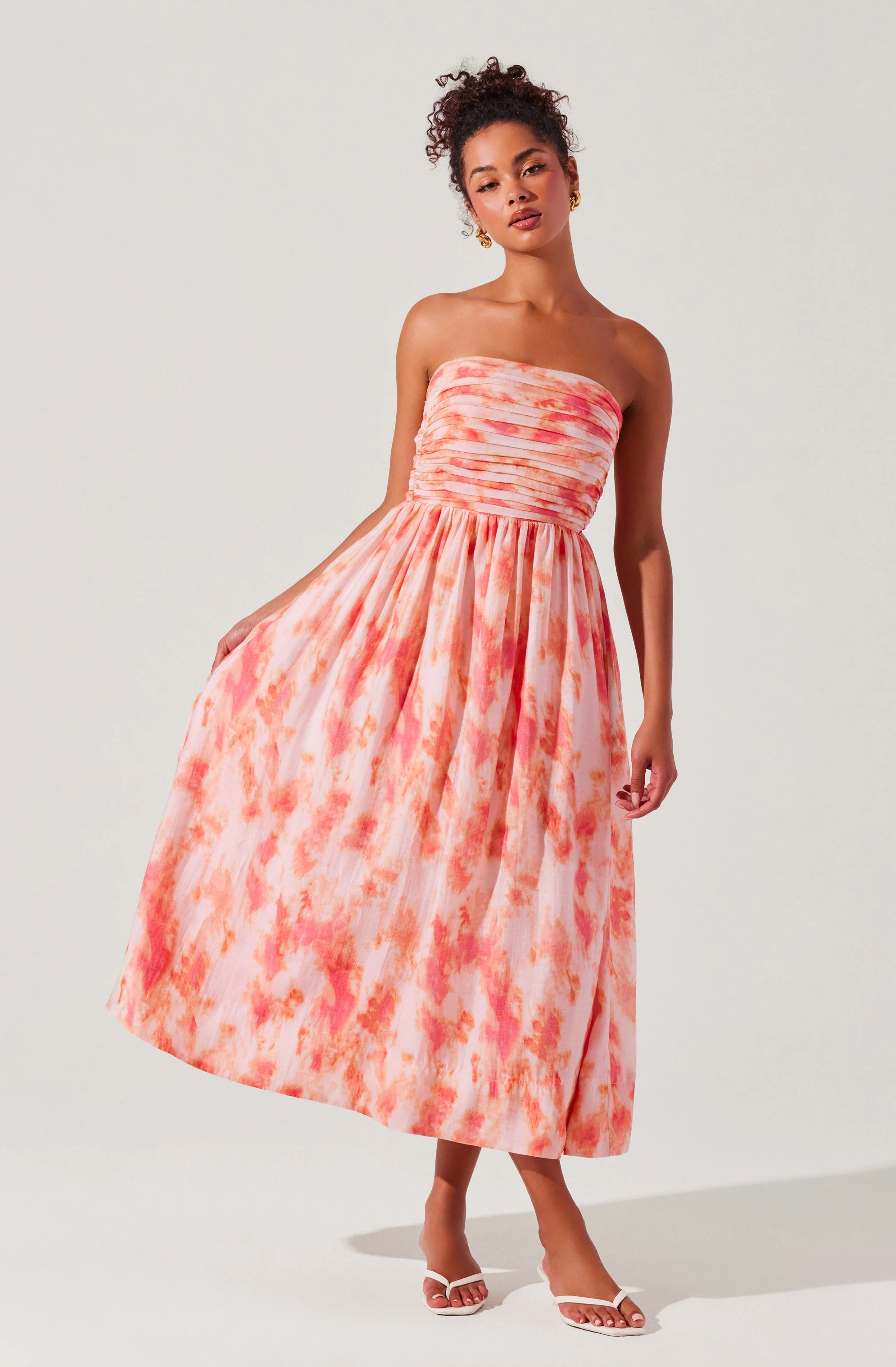 Aneesha Strapless Pleated Midi Dress