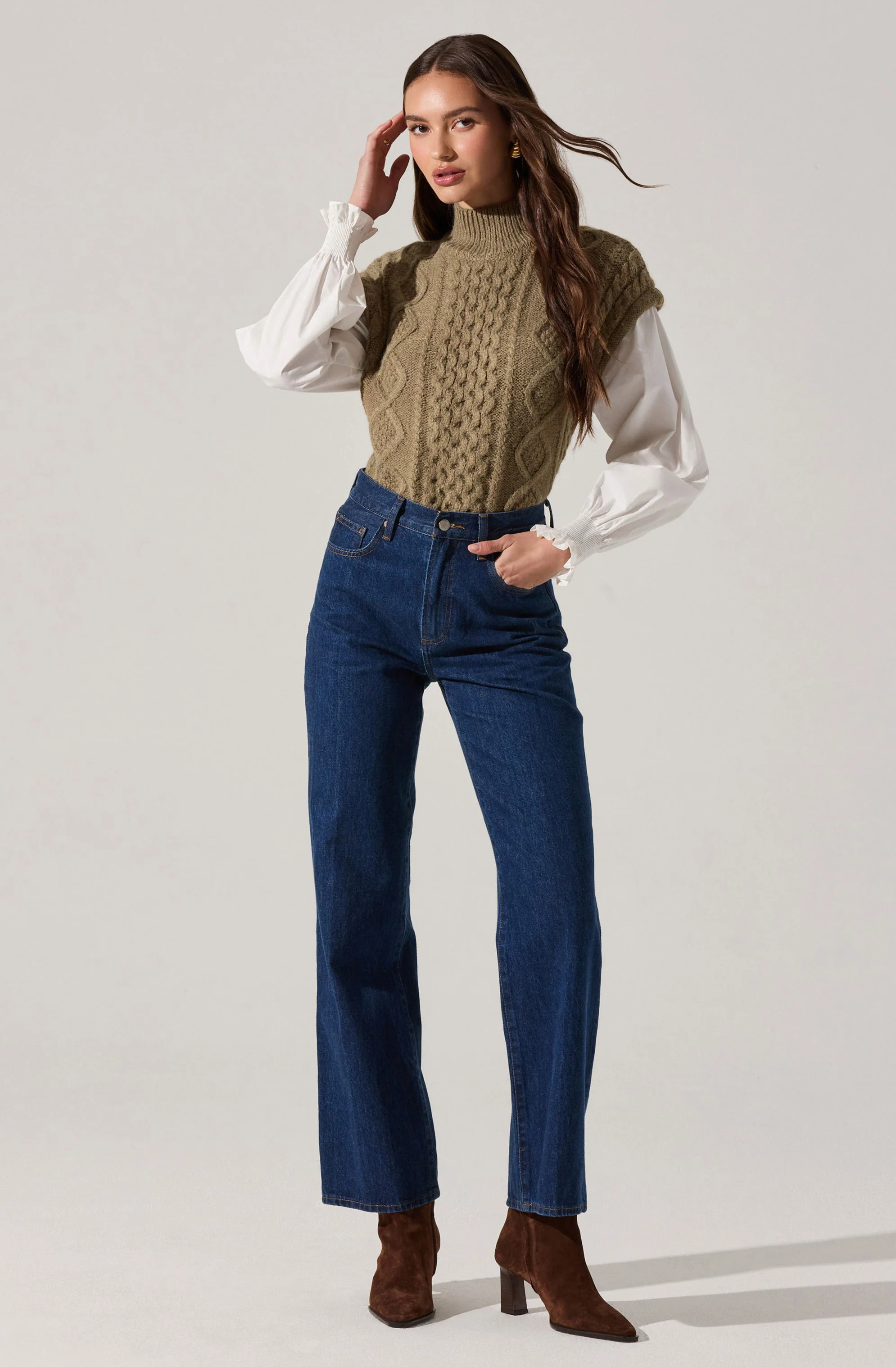 Angeline Contrast Cable Knit Sweater - Image 3