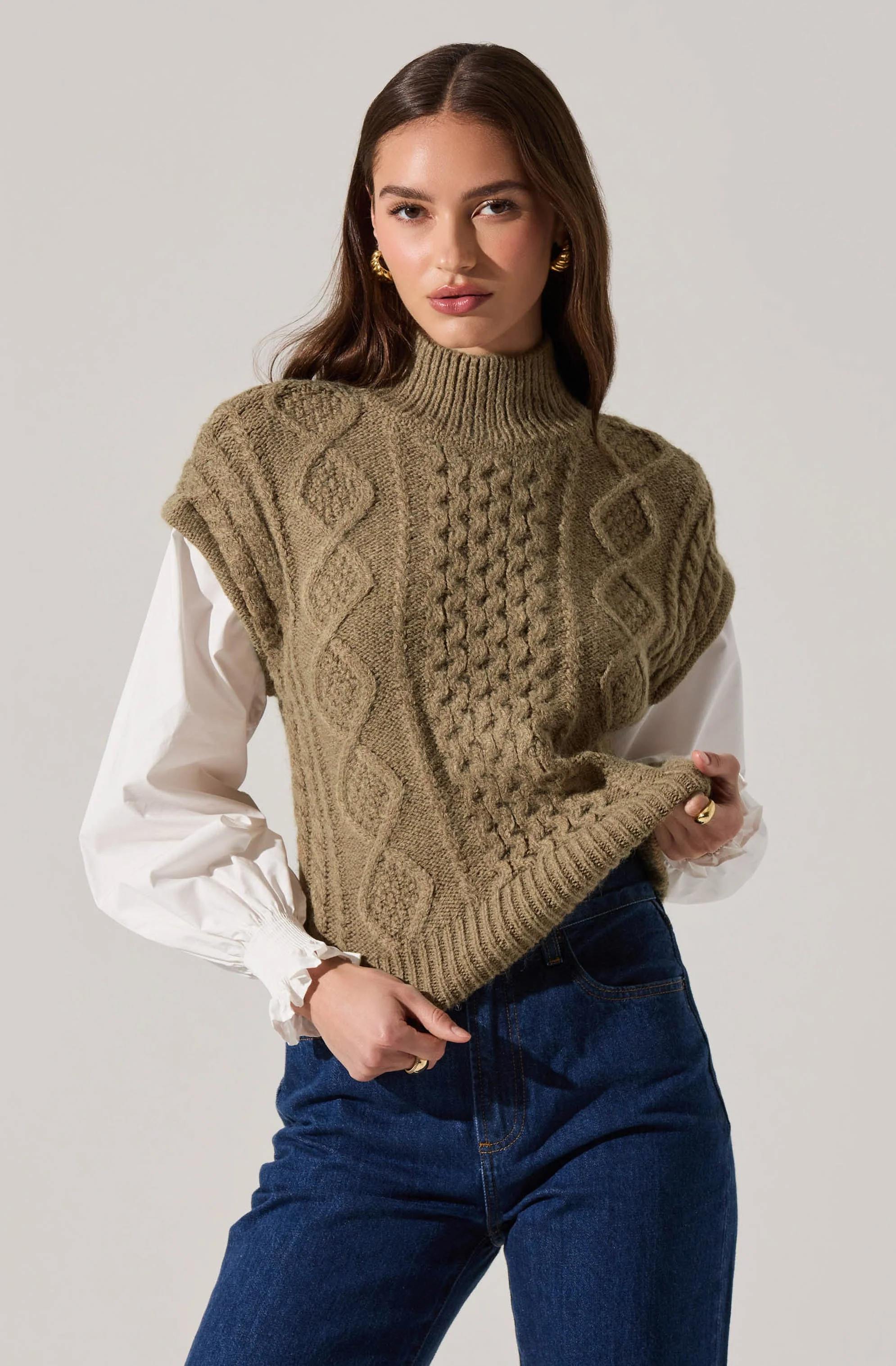Angeline Contrast Cable Knit Sweater - Image 5