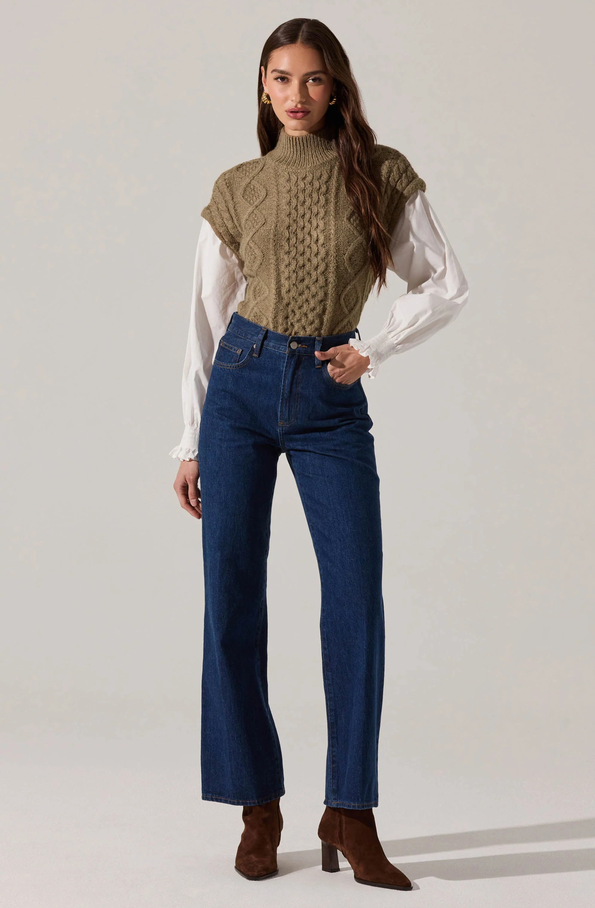 Angeline Contrast Cable Knit Sweater - Image 6