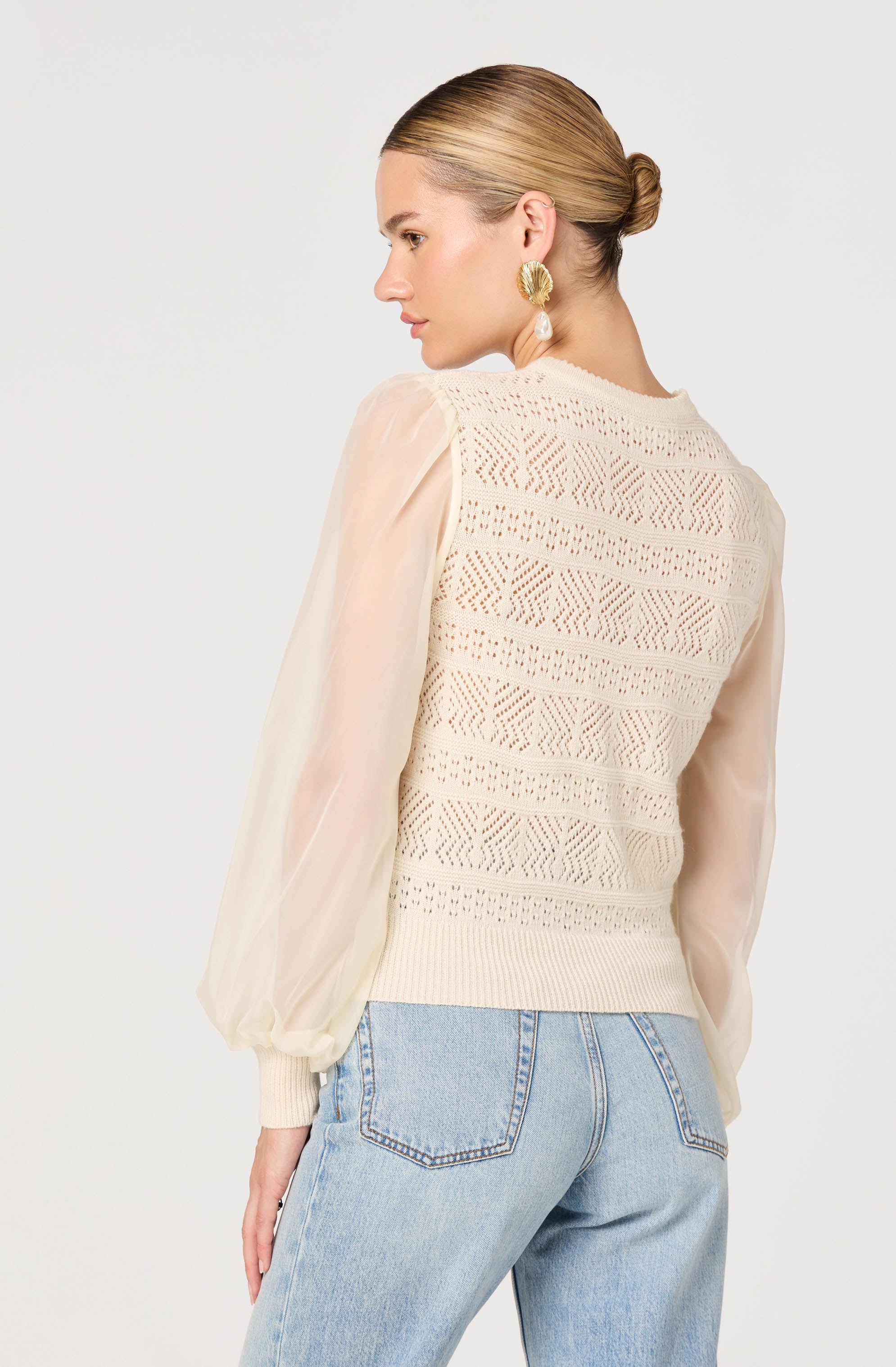 Ann Crochet Knit Balloon Sleeve Sweater - Image 3