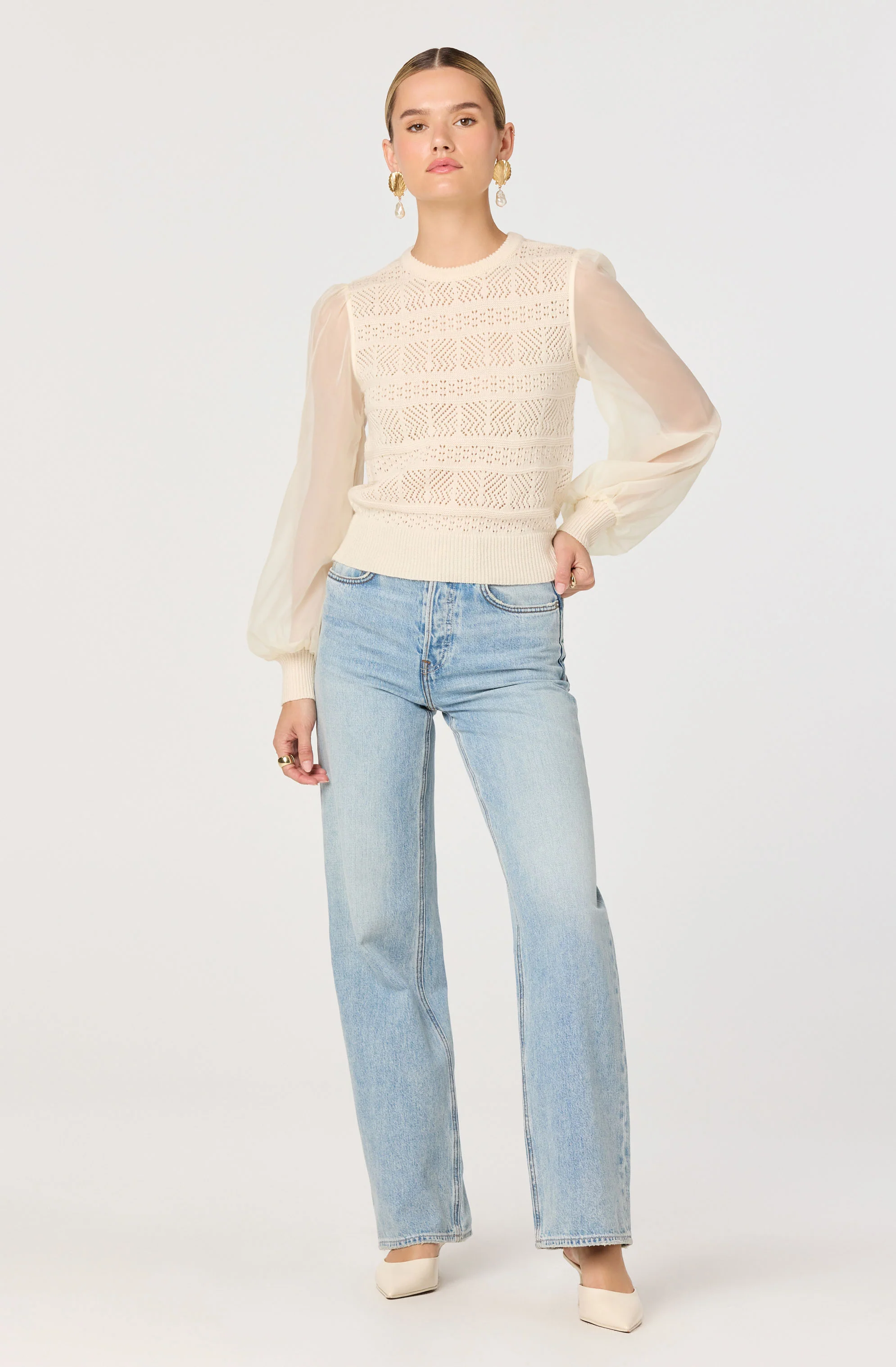 Ann Crochet Knit Balloon Sleeve Sweater - Image 4