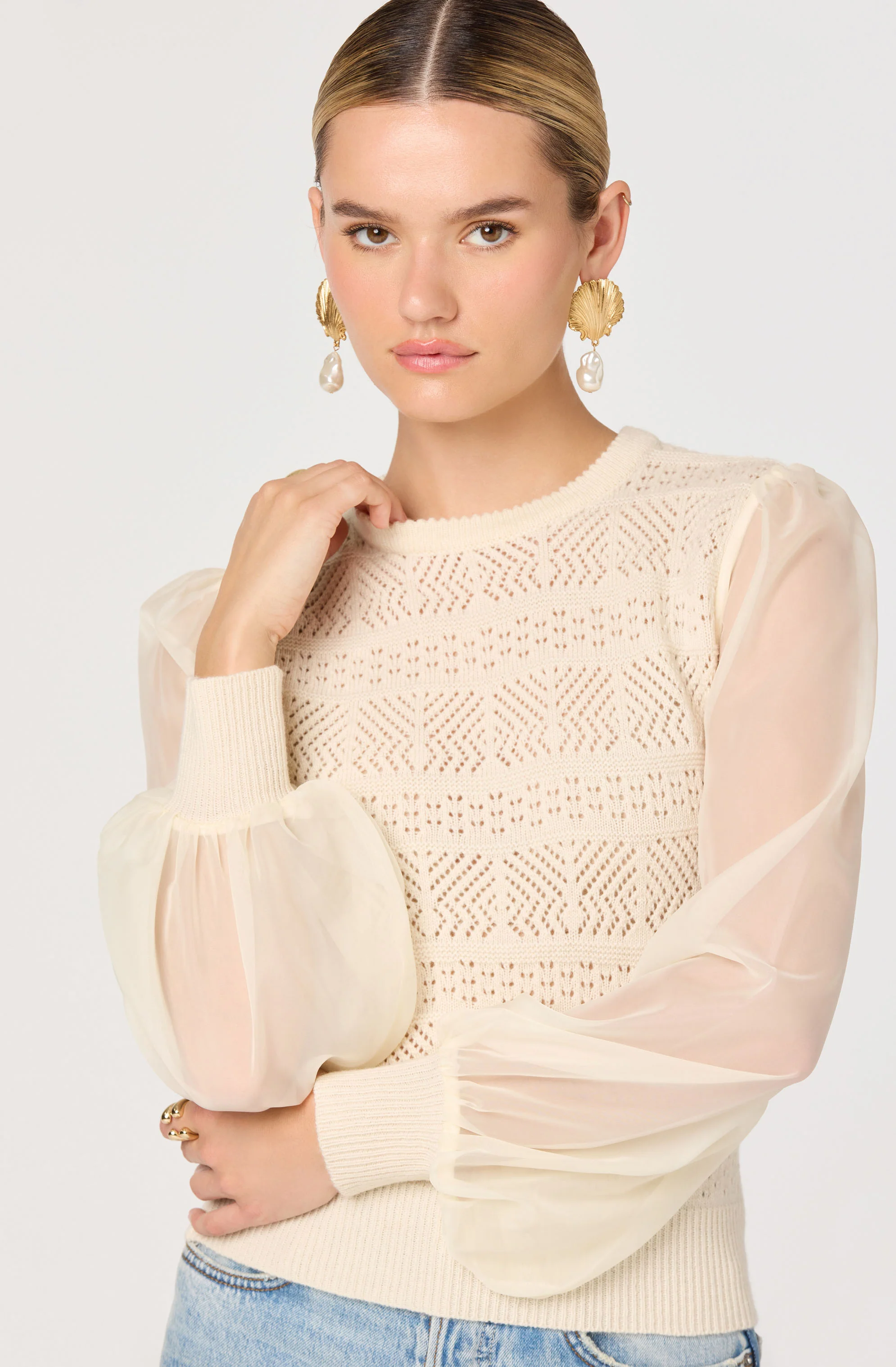 Ann Crochet Knit Balloon Sleeve Sweater - Image 5