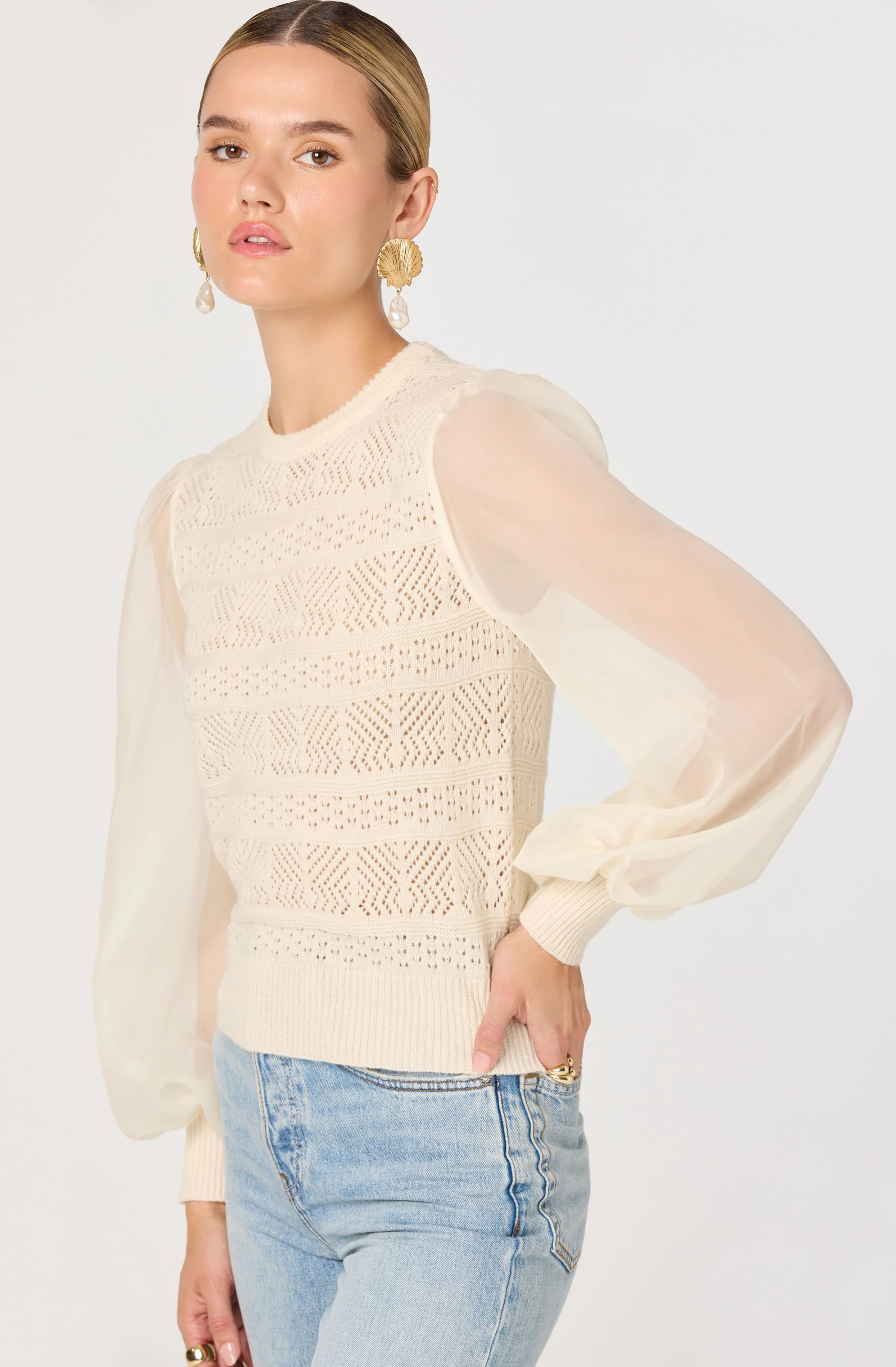 Ann Crochet Knit Balloon Sleeve Sweater - Image 6
