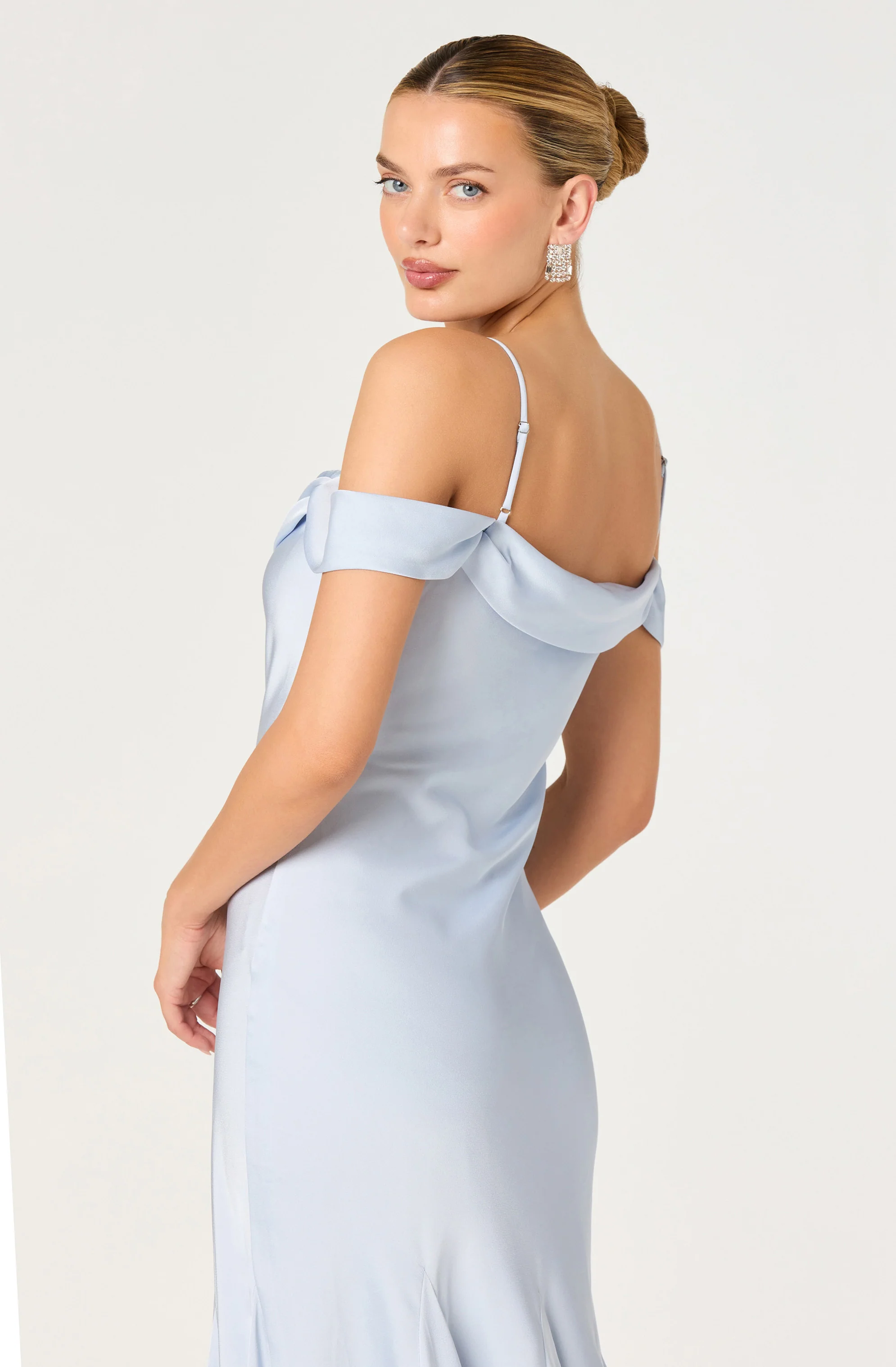 Araxie Satin Off-Shoulder Godet Midi Dress - Image 2