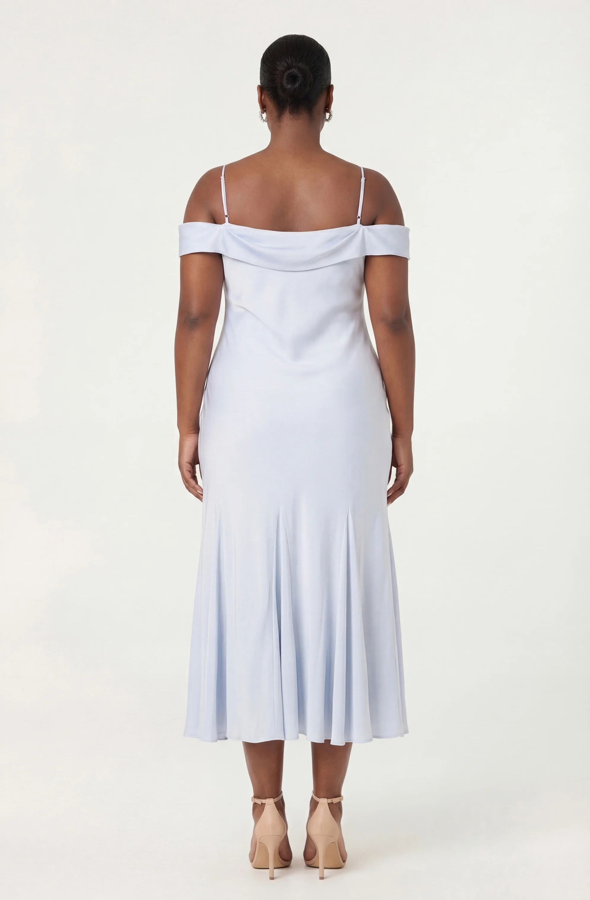 Araxie Satin Off-Shoulder Godet Midi Dress - Image 23