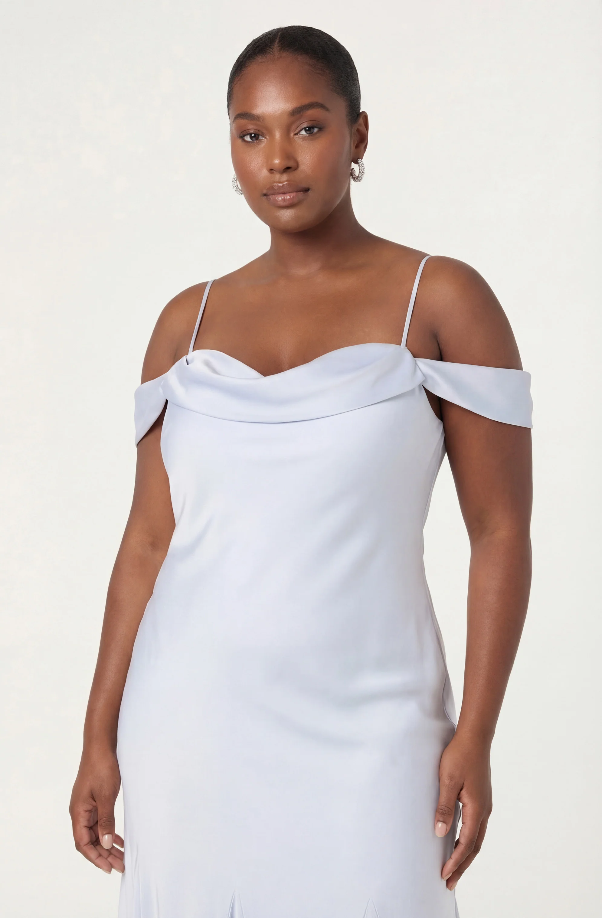 Araxie Satin Off-Shoulder Godet Midi Dress - Image 24