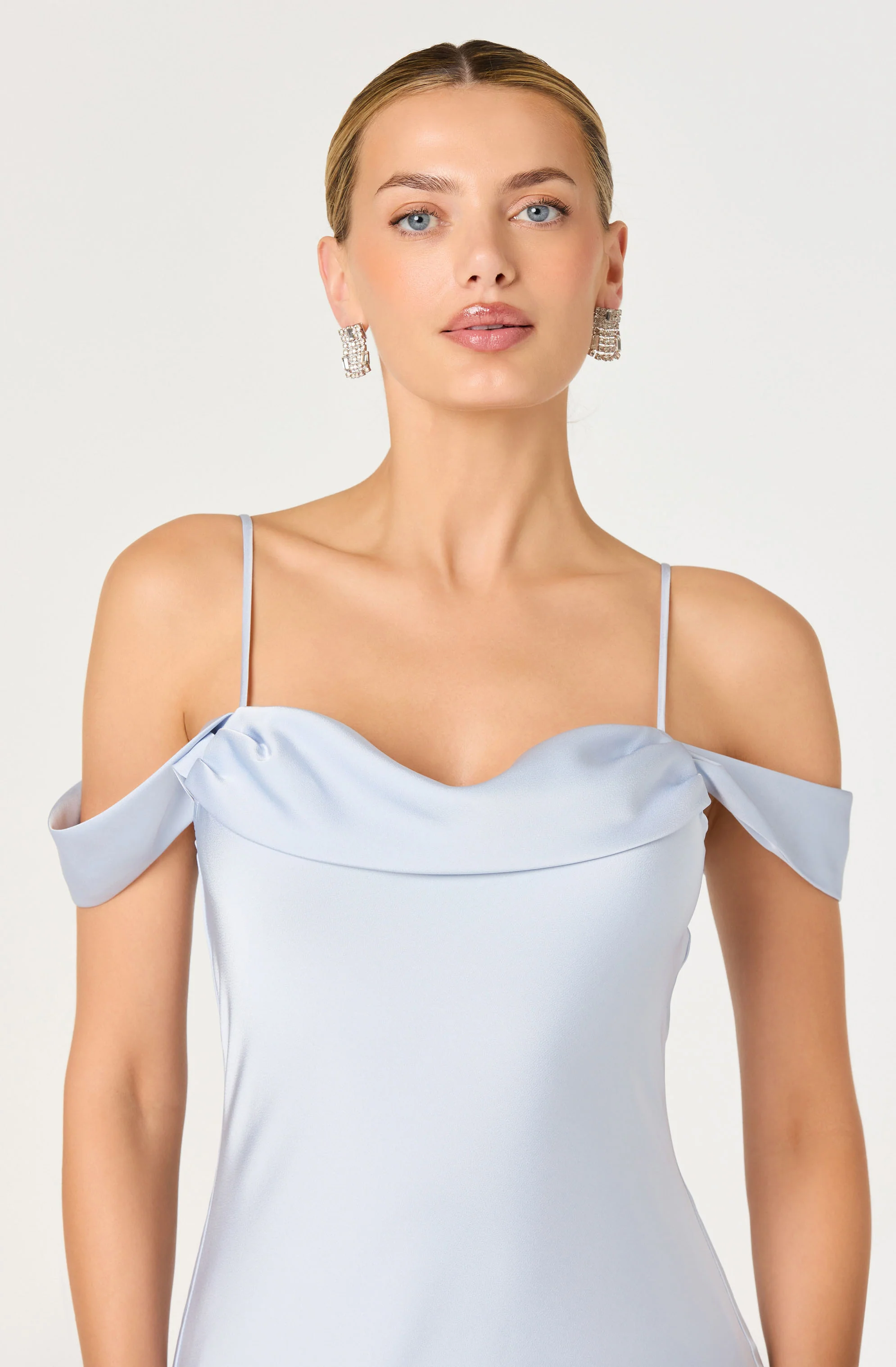 Araxie Satin Off-Shoulder Godet Midi Dress - Image 3