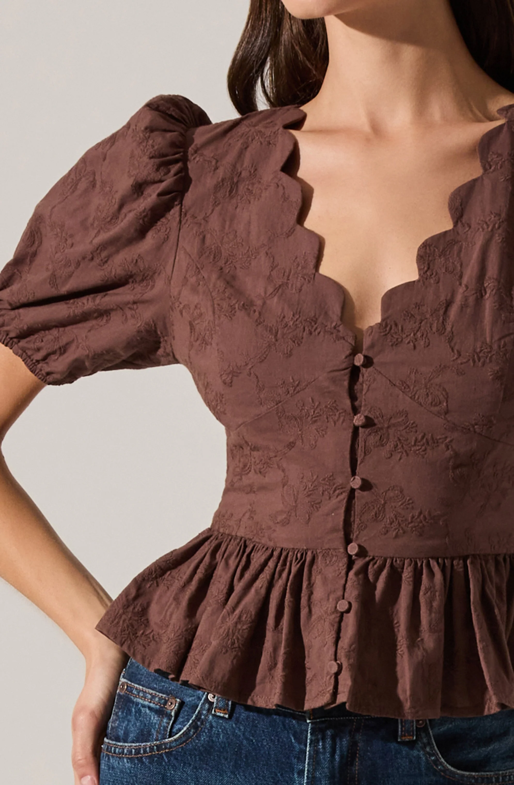 Arely Scalloped V-Neck Peplum Top - Image 5