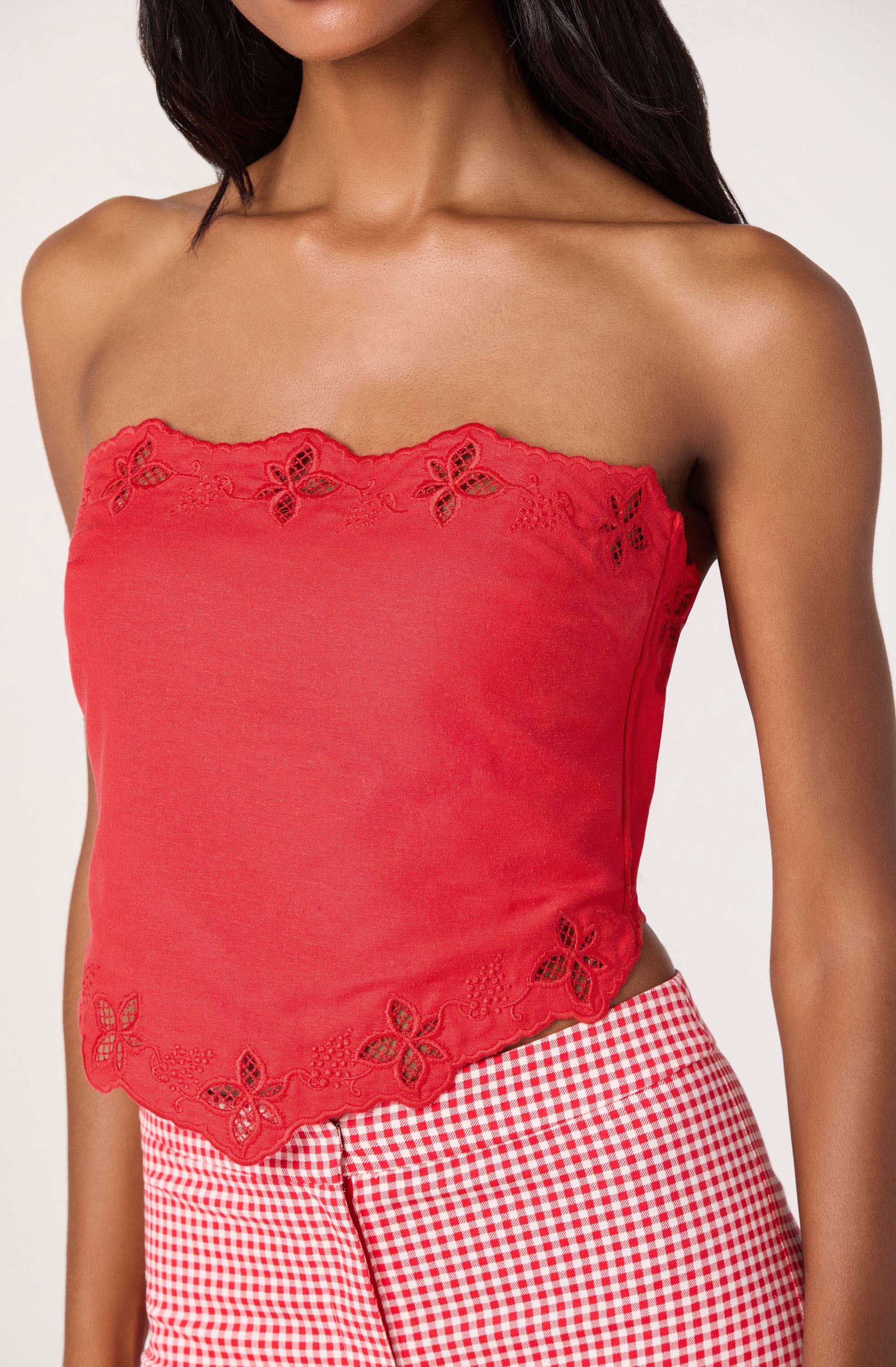 Asa Cutwork Embroidery Strapless Linen Top - Image 4
