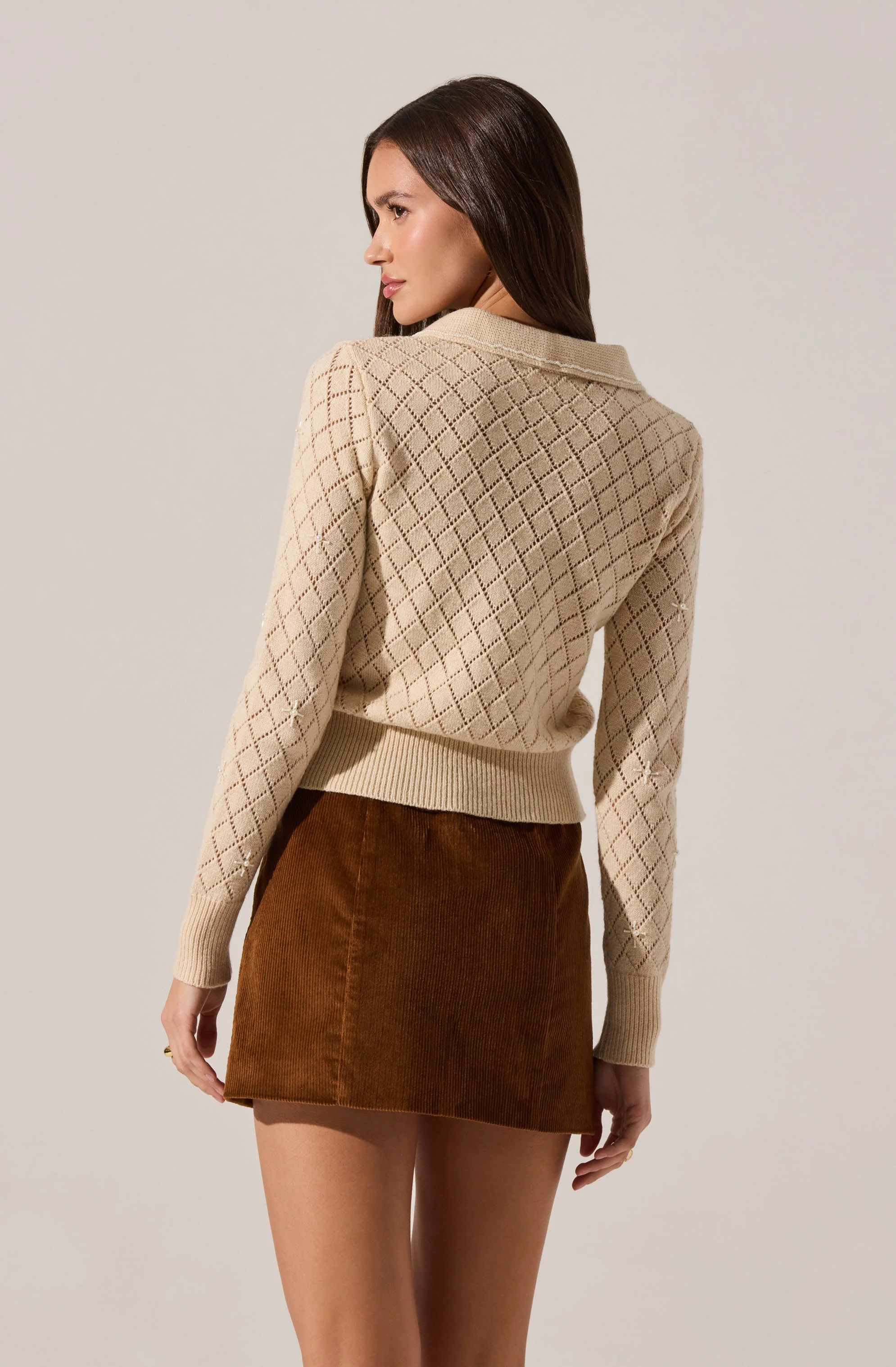 Aspyn Embellished Pointelle Polo Sweater - Image 3