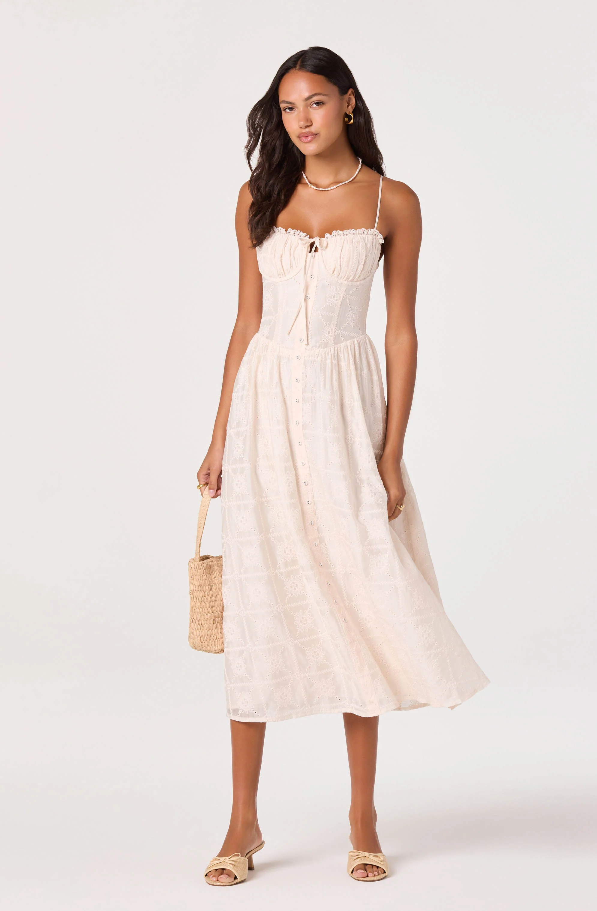 Aubrey Eyelet Embroidered Sweetheart Midi Dress