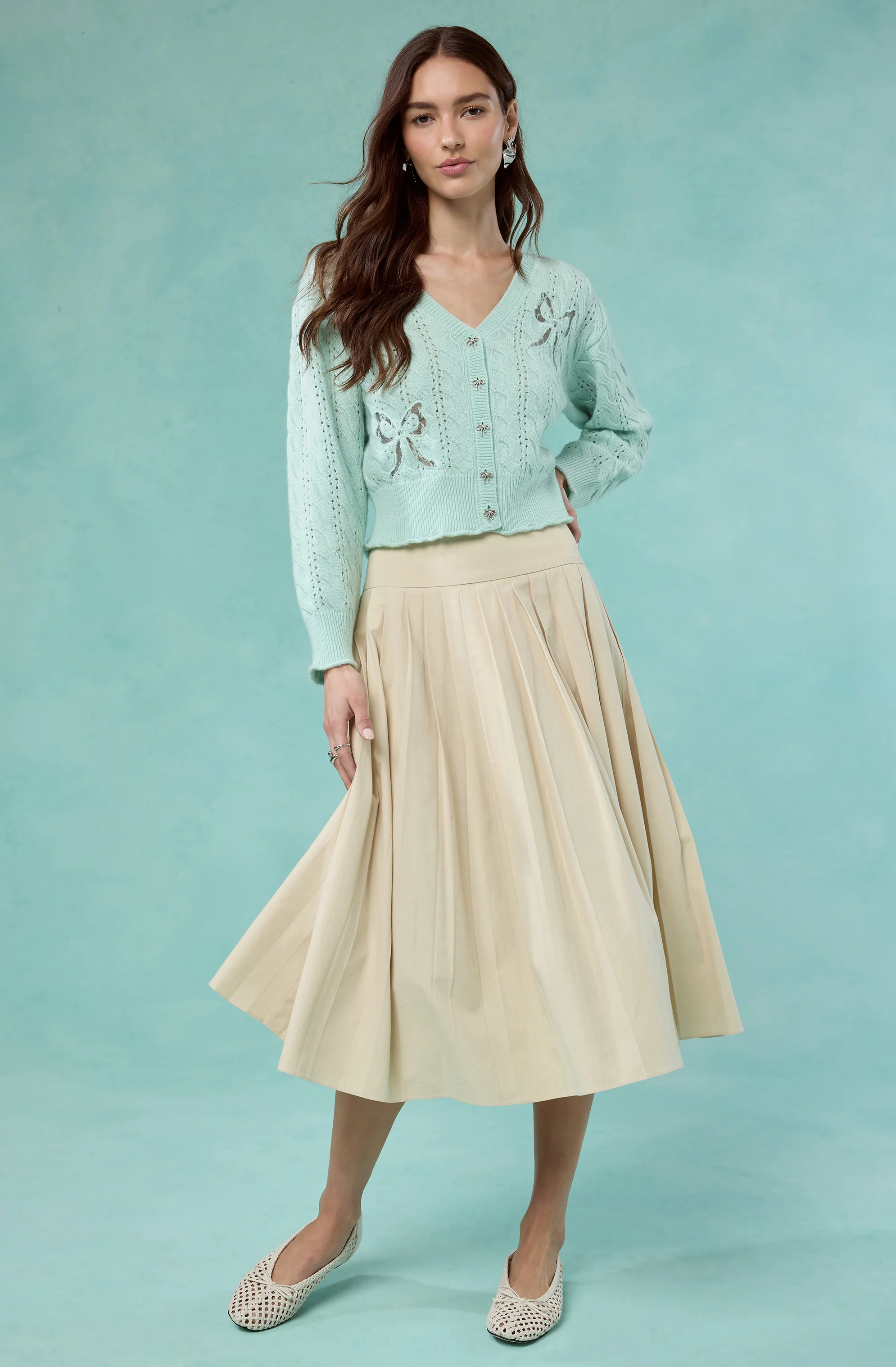 Aubrianna Pleated Drop-Waist Midi Skirt - Image 6