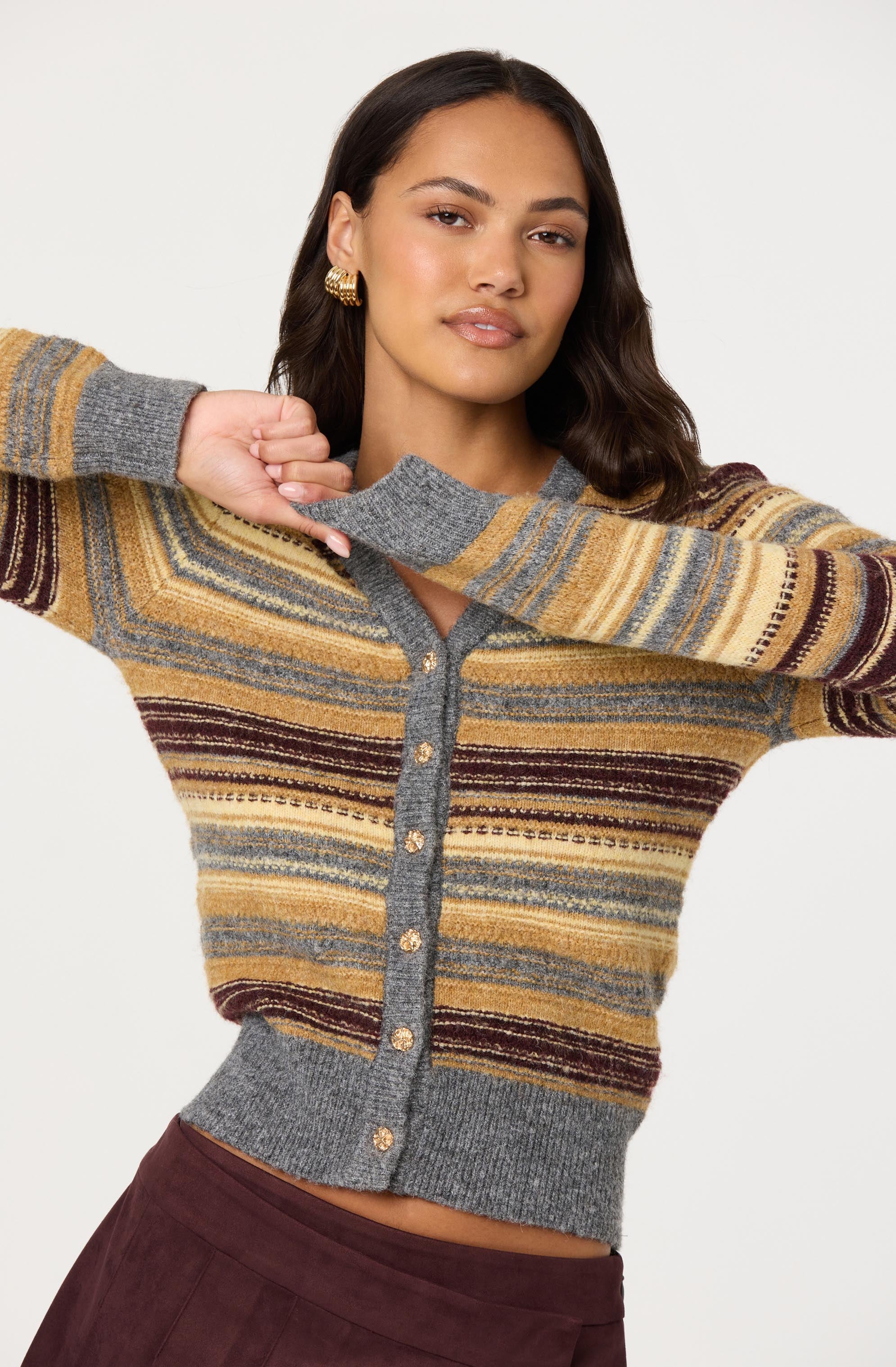August Striped V-neck Cardigan - Image 2