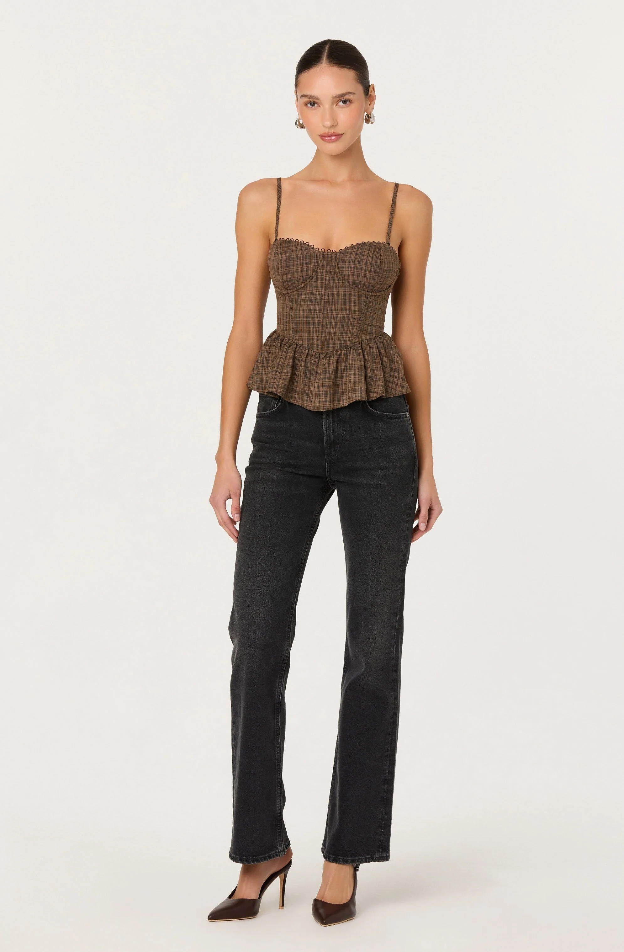 Baylin Plaid Peplum Bustier Top - Image 2