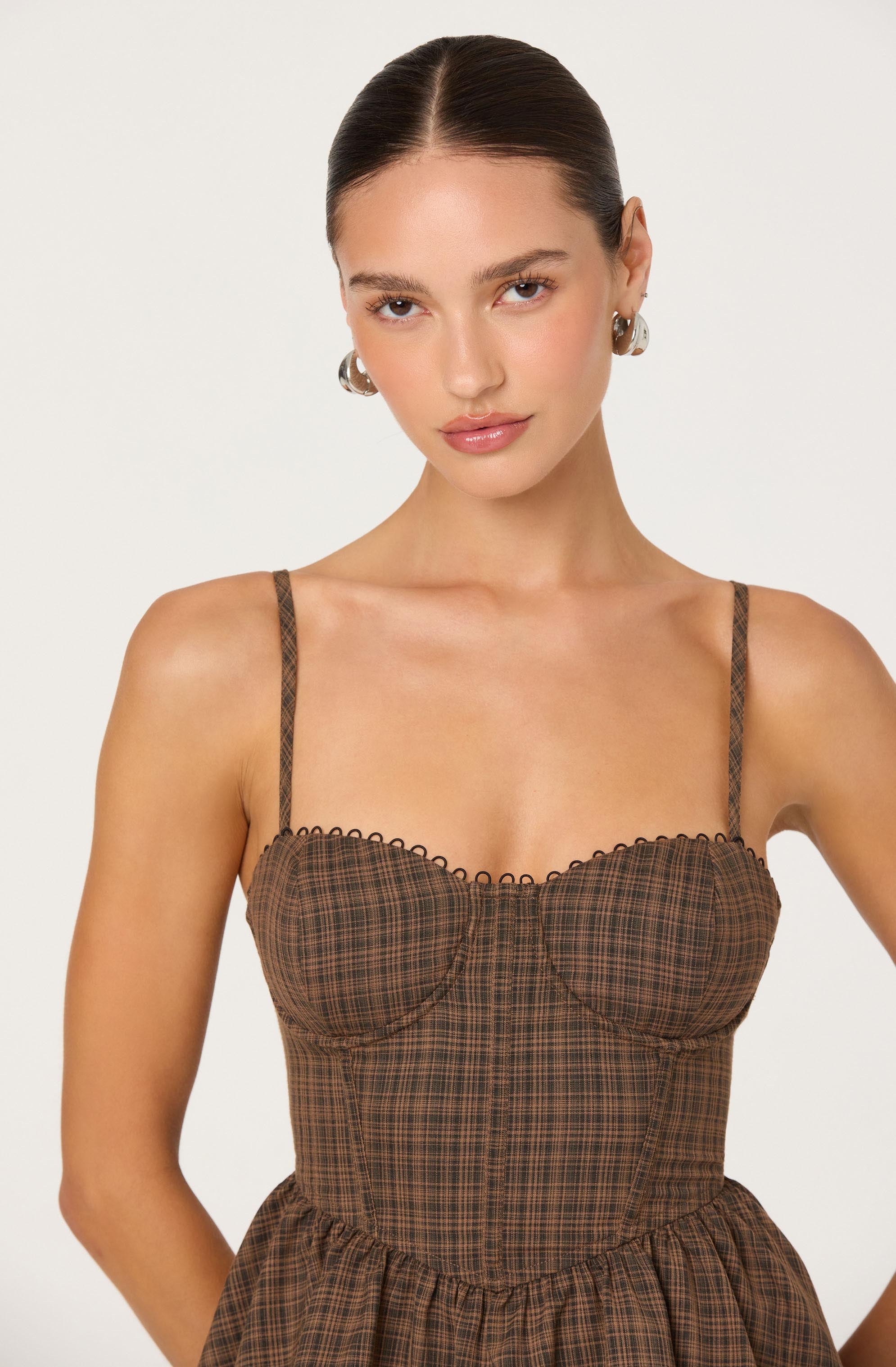 Baylin Plaid Peplum Bustier Top - Image 3