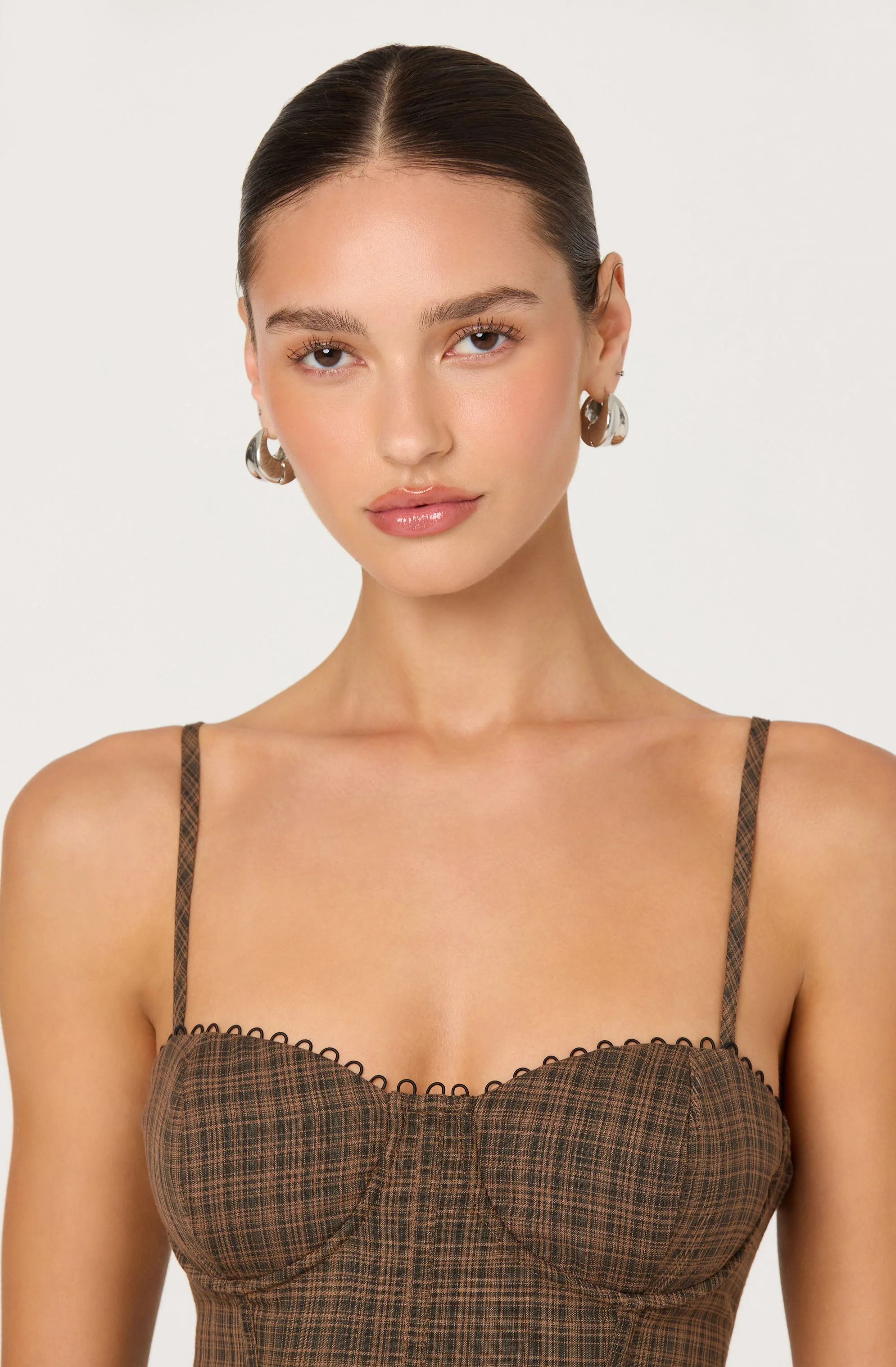 Baylin Plaid Peplum Bustier Top - Image 4