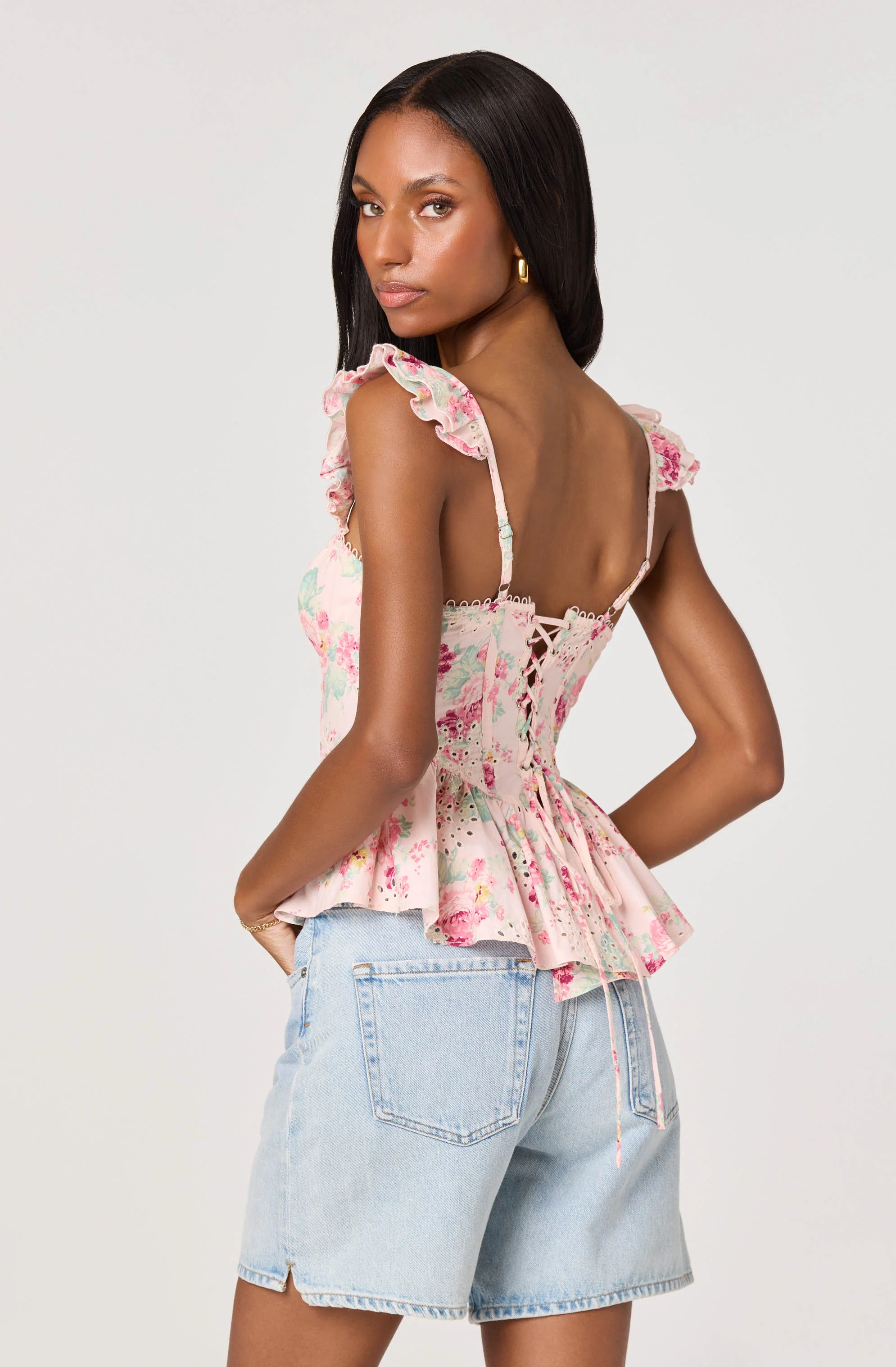 Baylin Eyelet Corset Peplum Top - Image 6