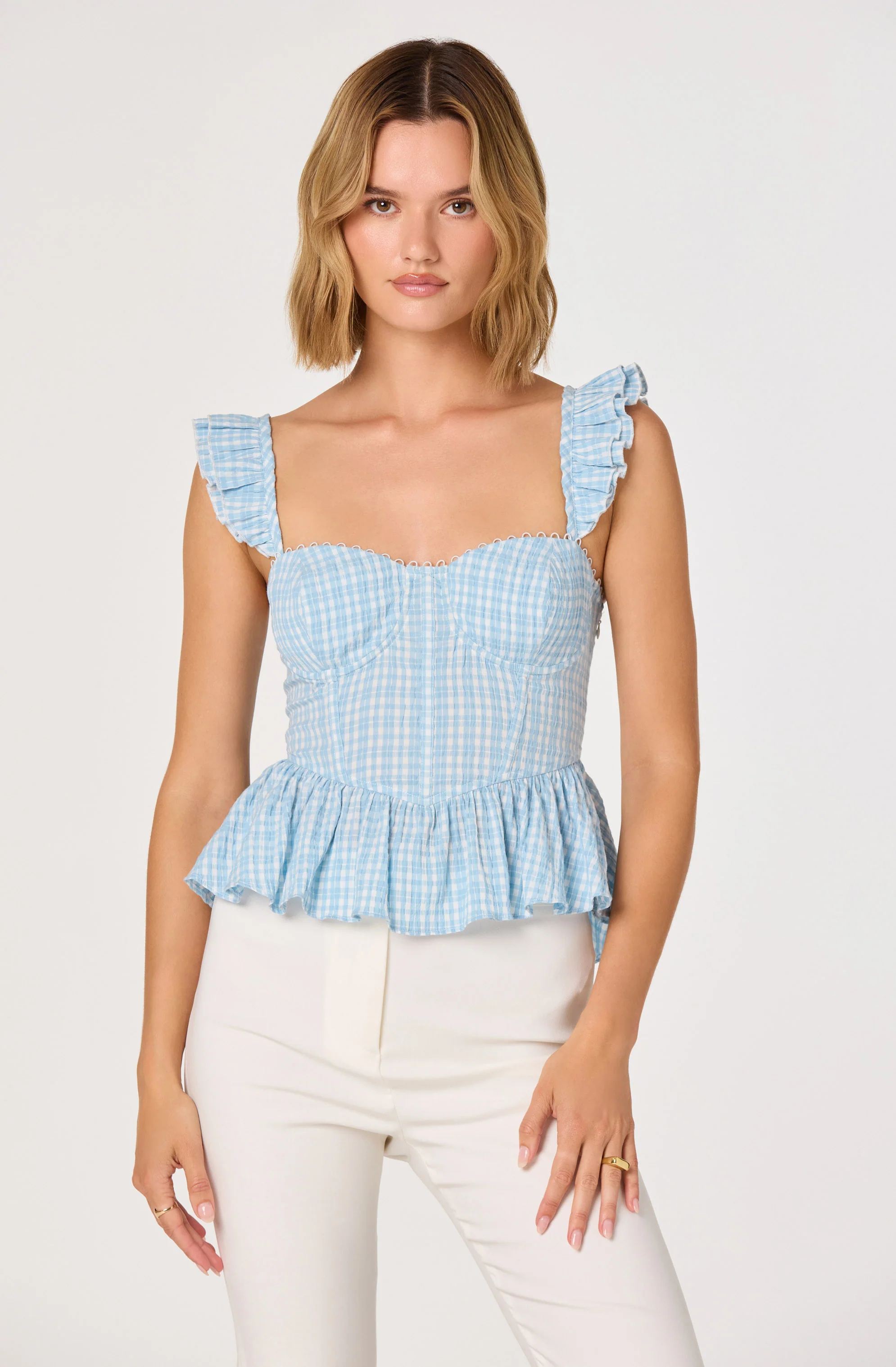 Baylin Eyelet Corset Peplum Top - Image 7