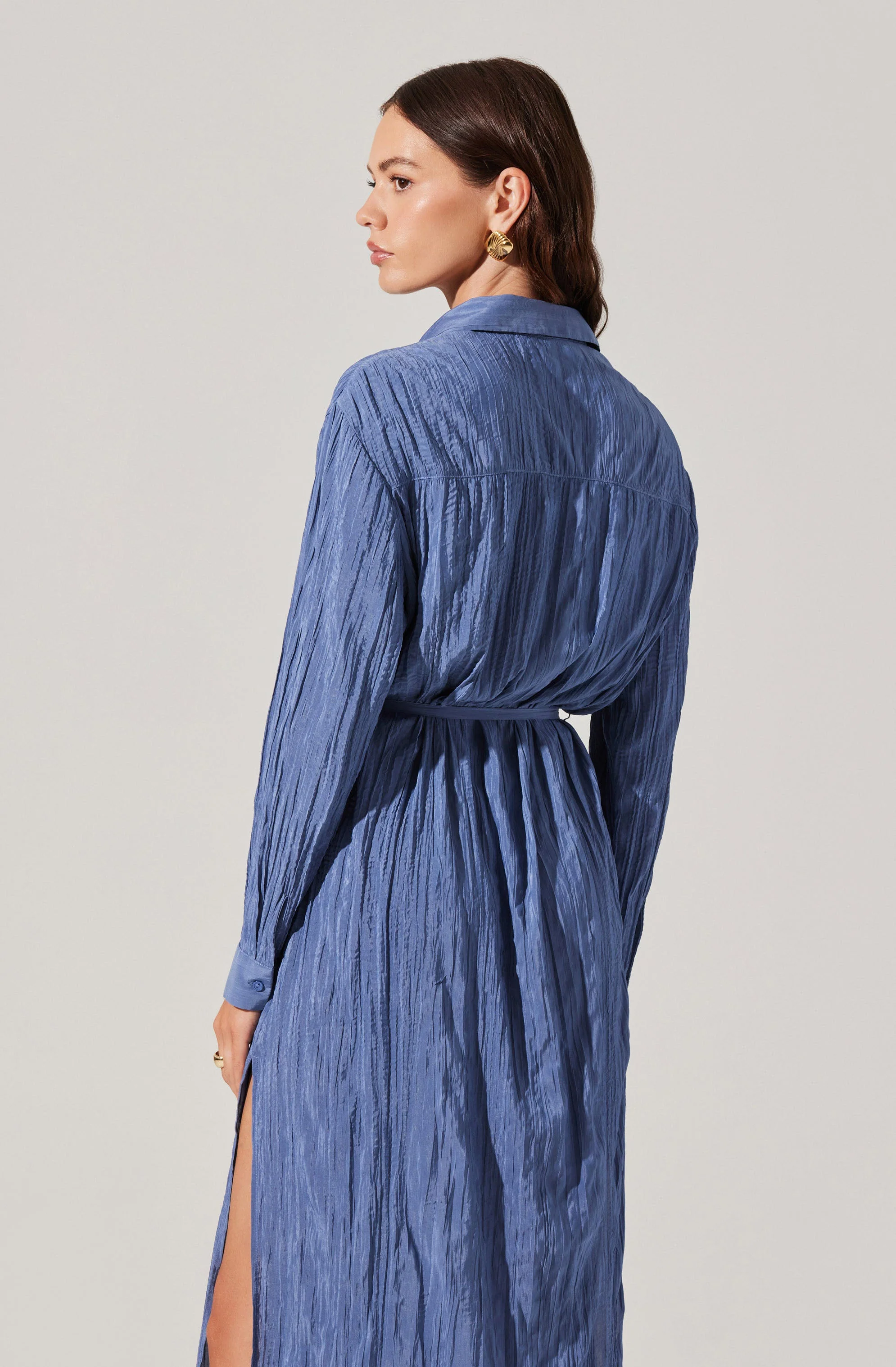 Belted Long Sleeve Shirt Dress - Image 10