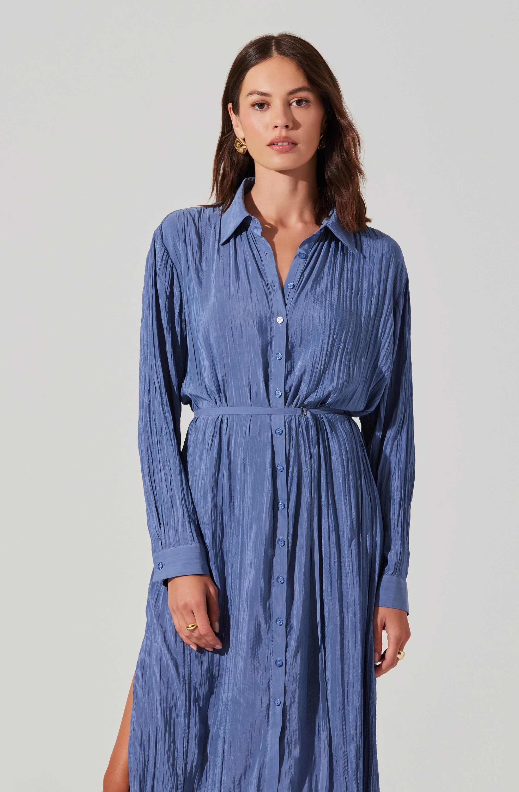 Belted Long Sleeve Shirt Dress - Image 11