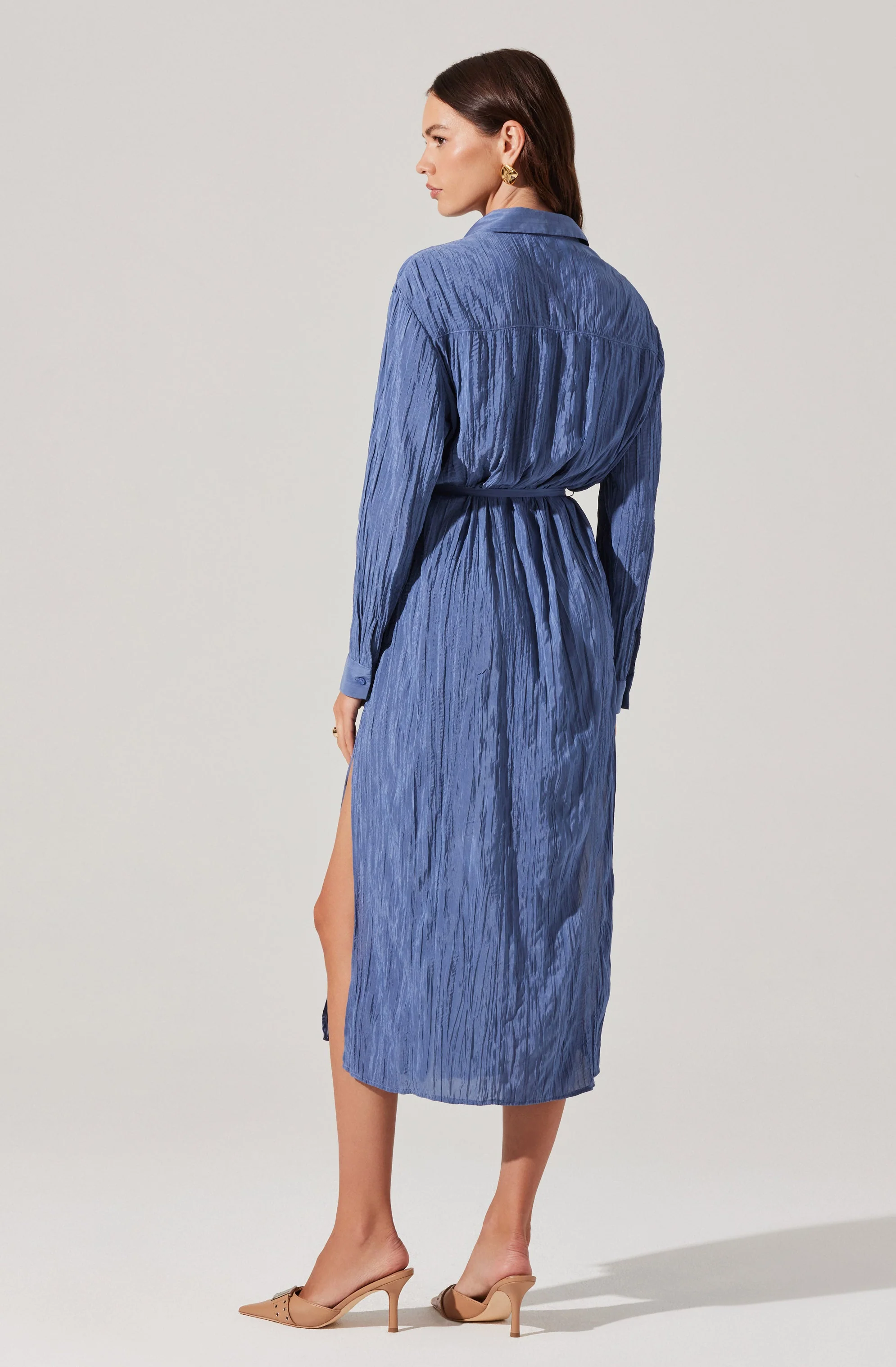 Belted Long Sleeve Shirt Dress - Image 12