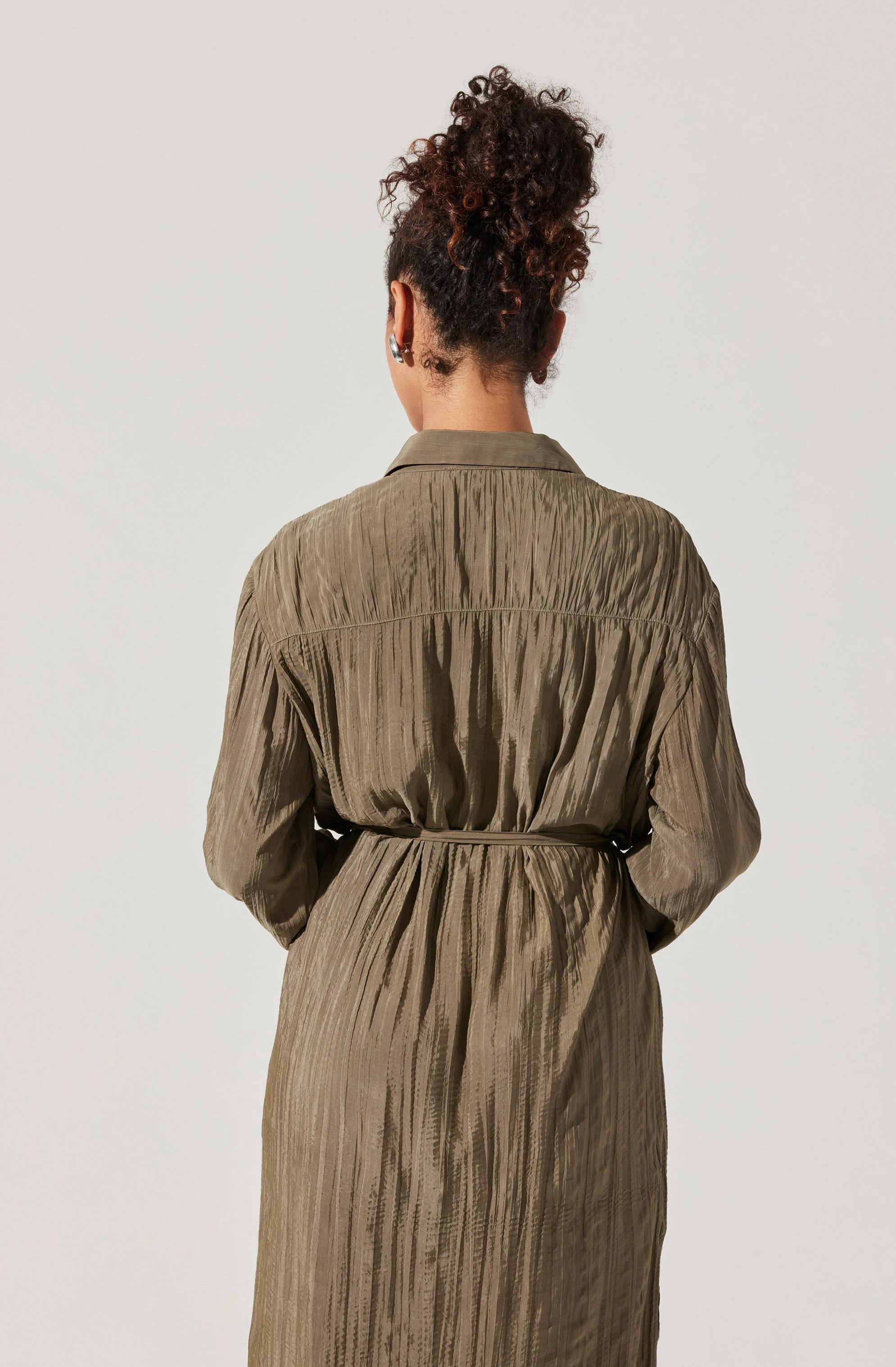 Belted Long Sleeve Shirt Dress - Image 4
