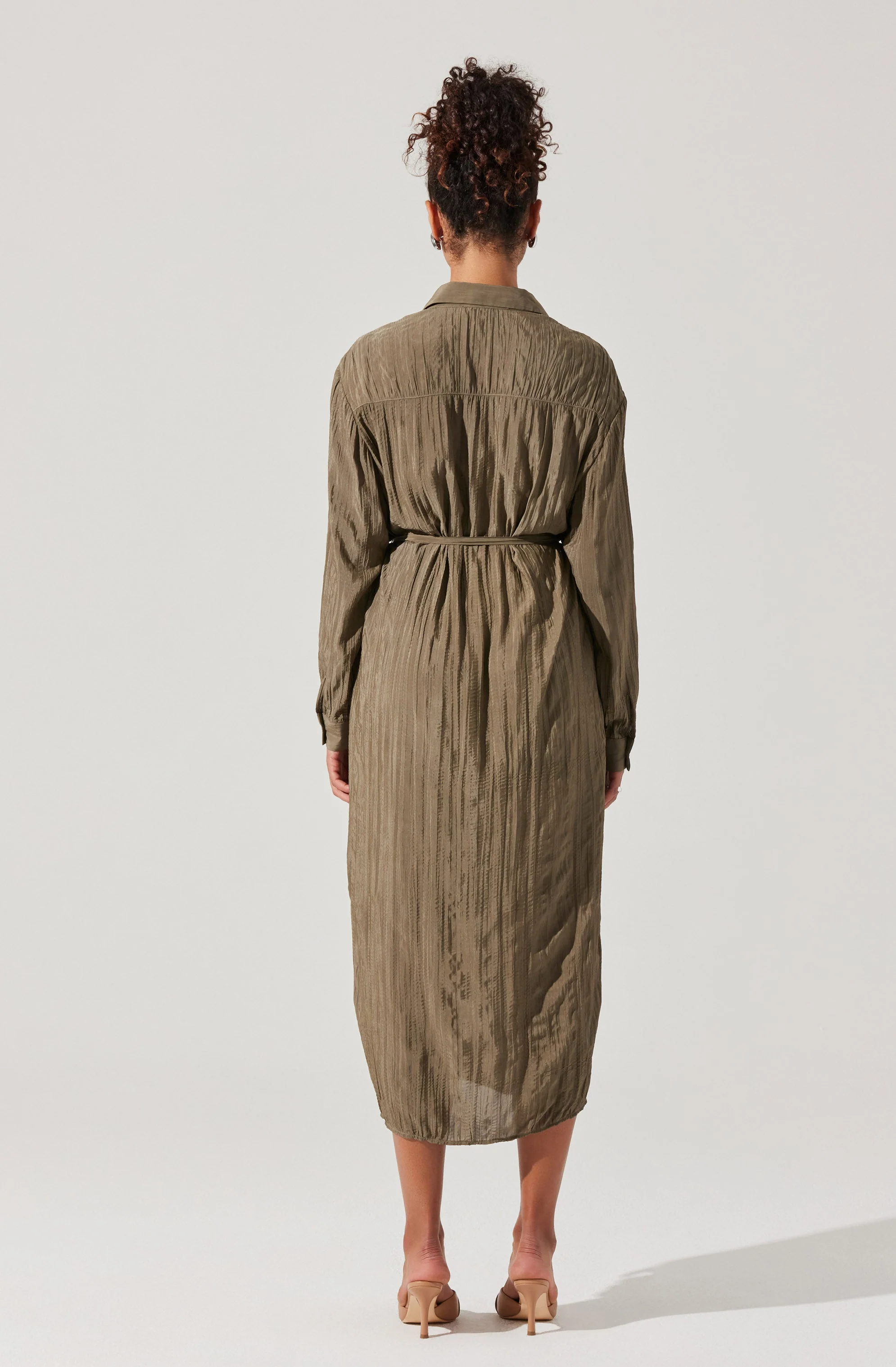 Belted Long Sleeve Shirt Dress - Image 6