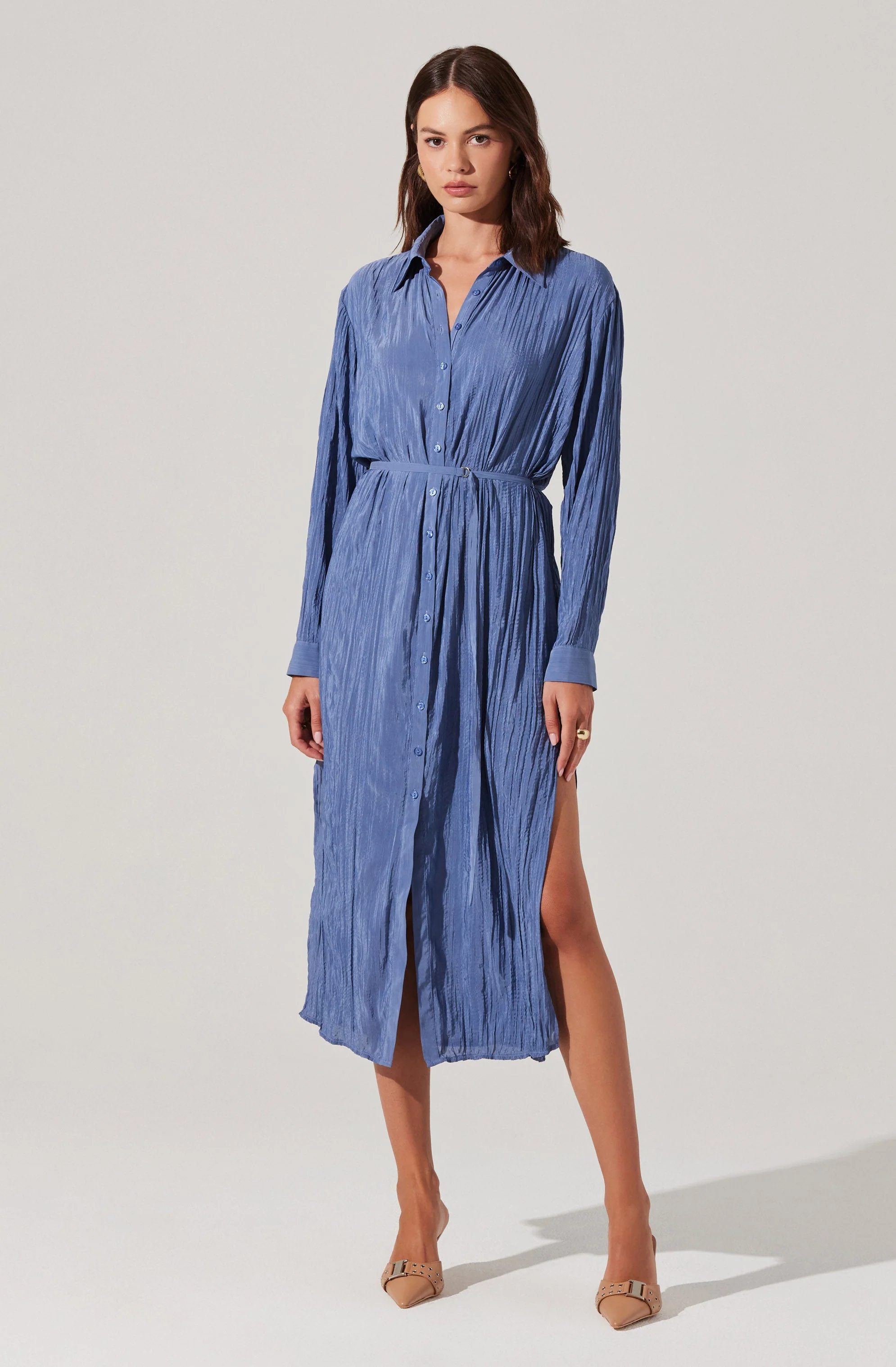 Belted Long Sleeve Shirt Dress - Image 7