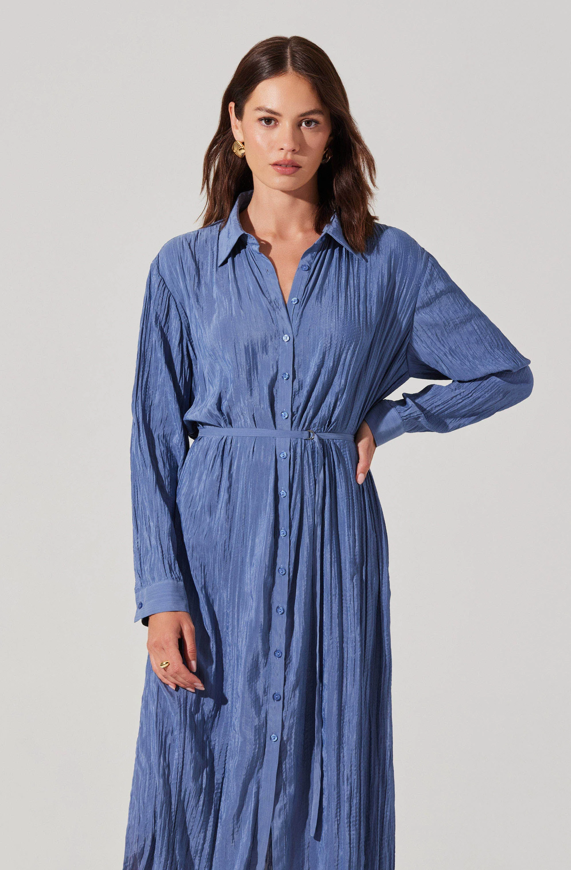 Belted Long Sleeve Shirt Dress - Image 8