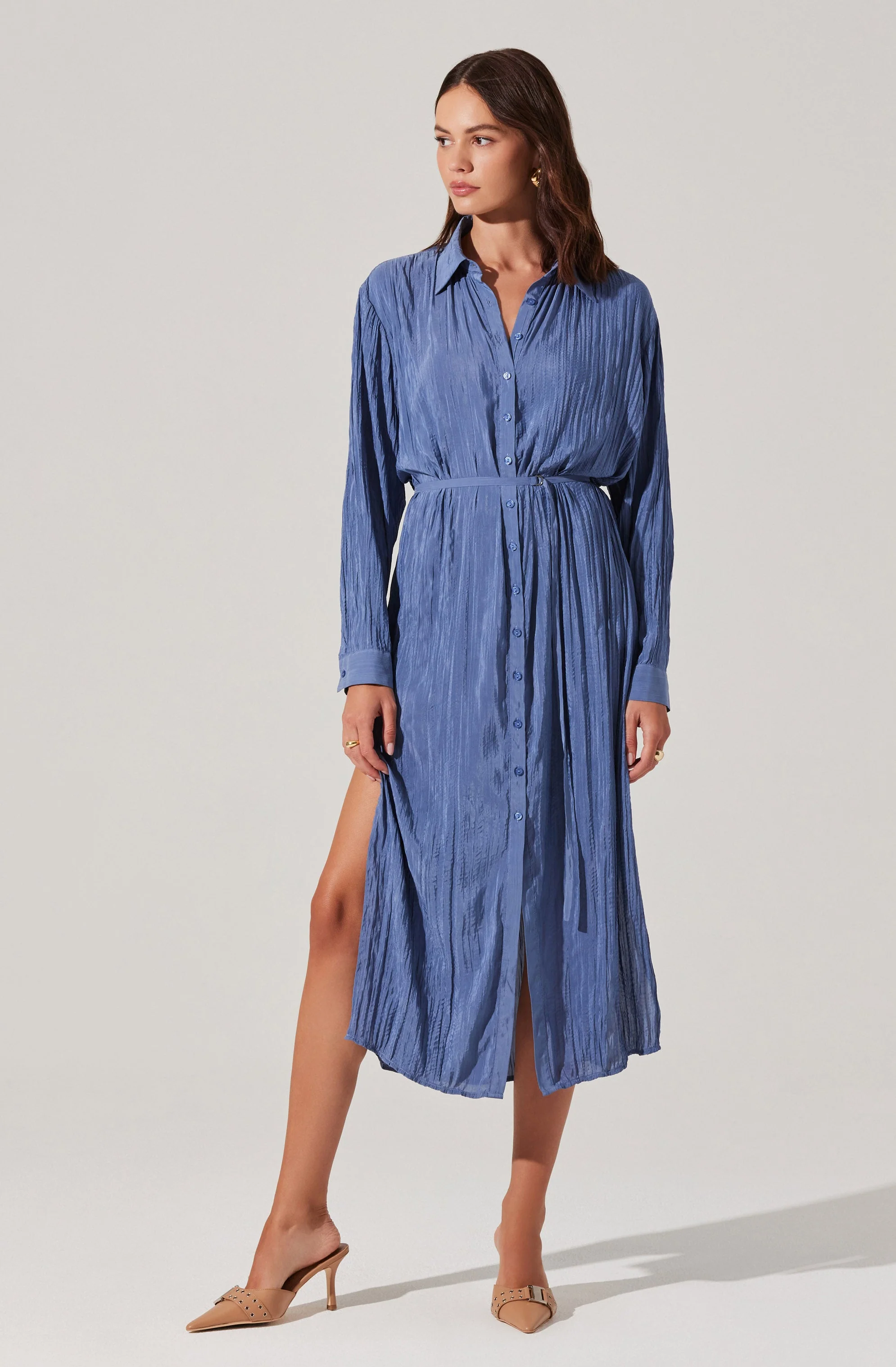 Belted Long Sleeve Shirt Dress - Image 9