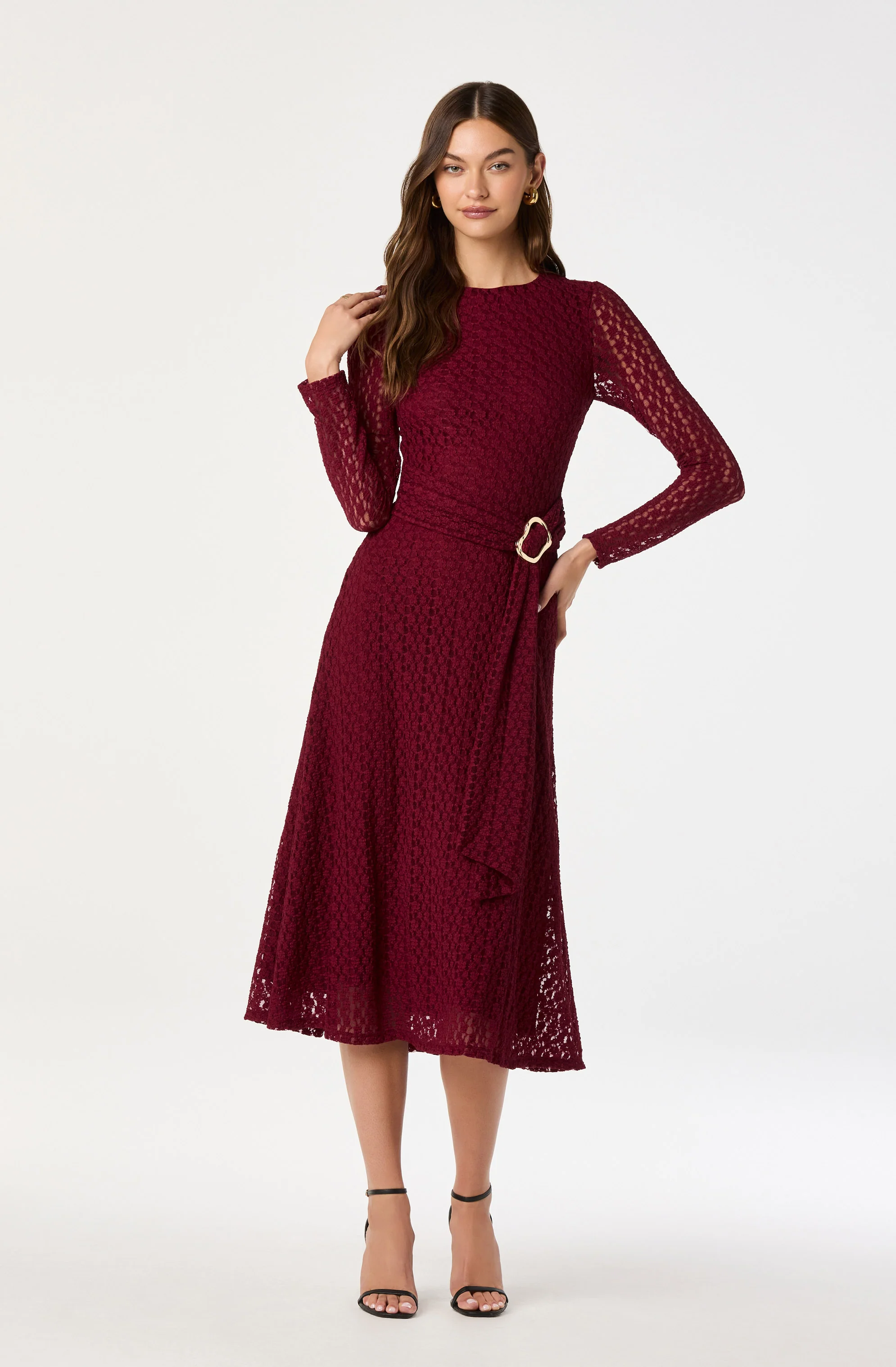 Belted Lace Midi Dress - Image 11