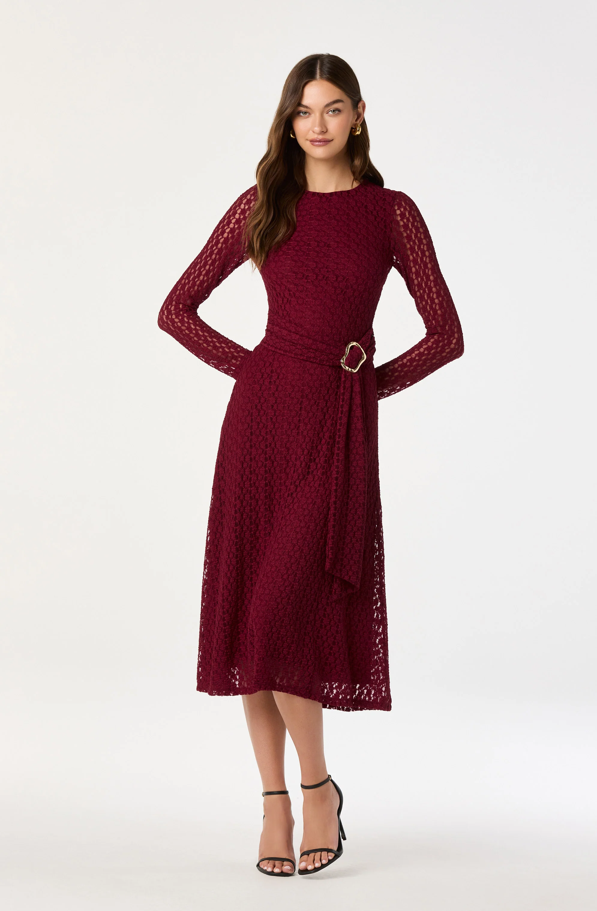 Belted Lace Midi Dress - Image 7