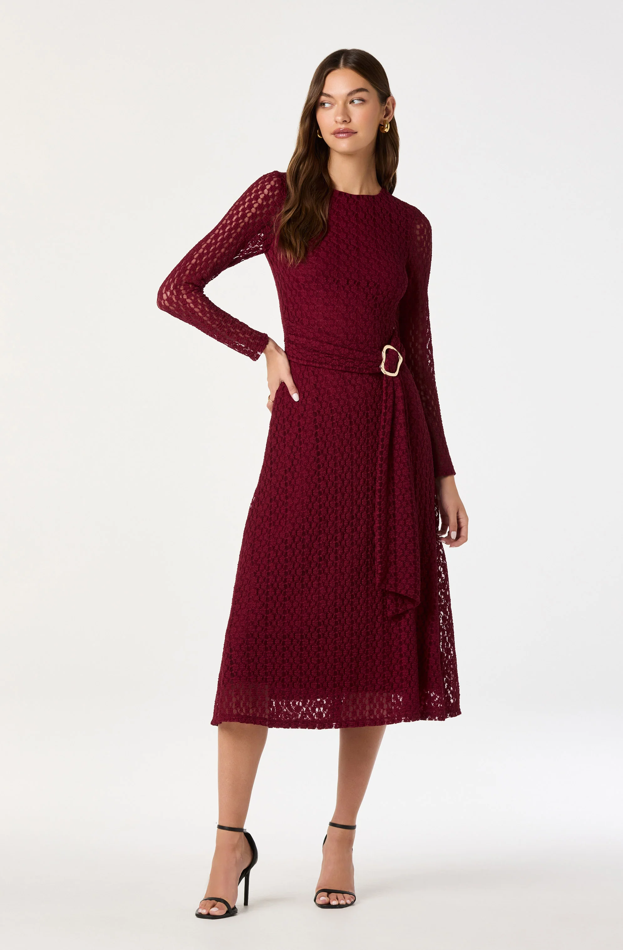Belted Lace Midi Dress - Image 8